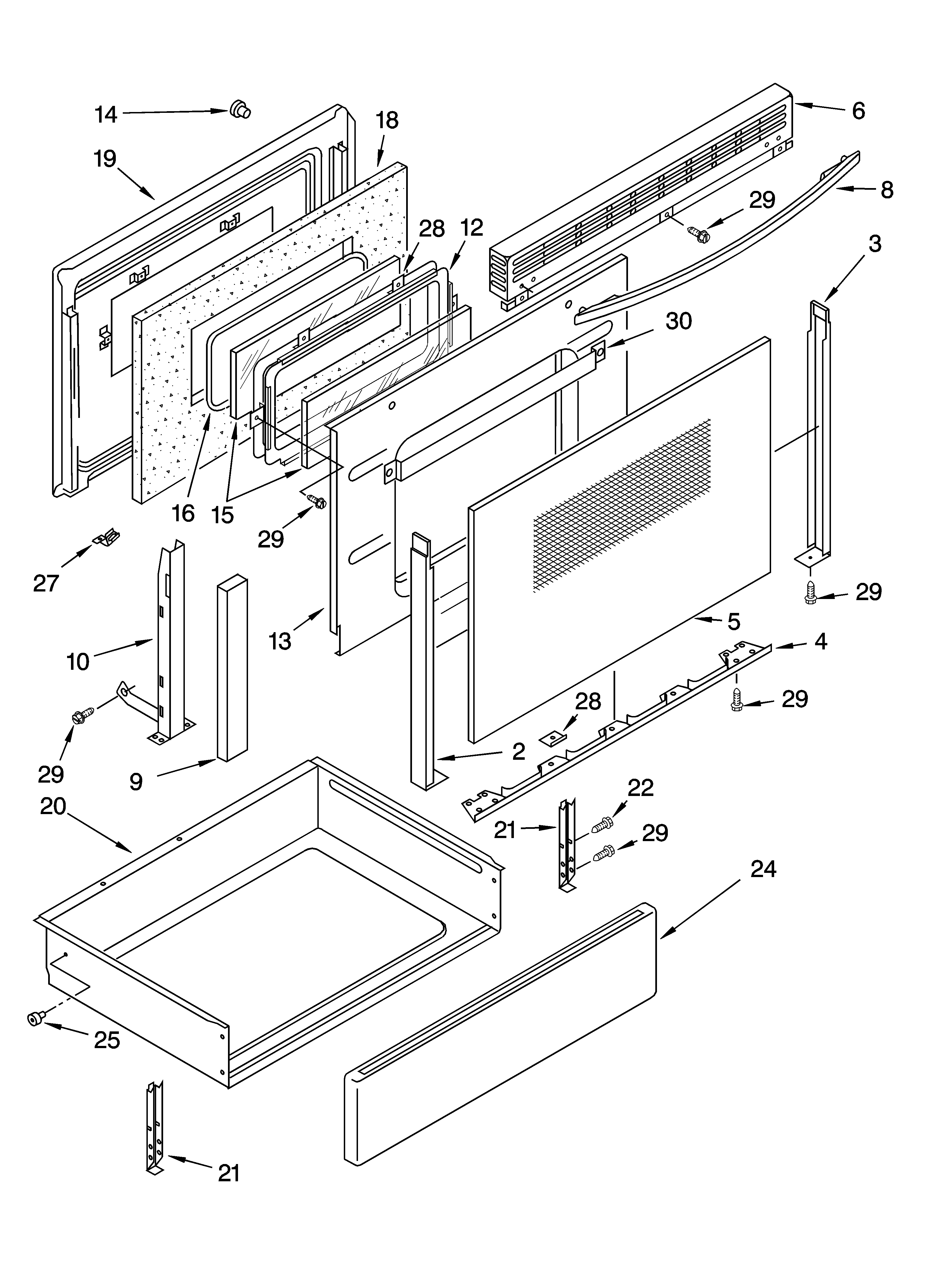 Whirlpool YGW395LEGQ4 door and drawer parts diagram