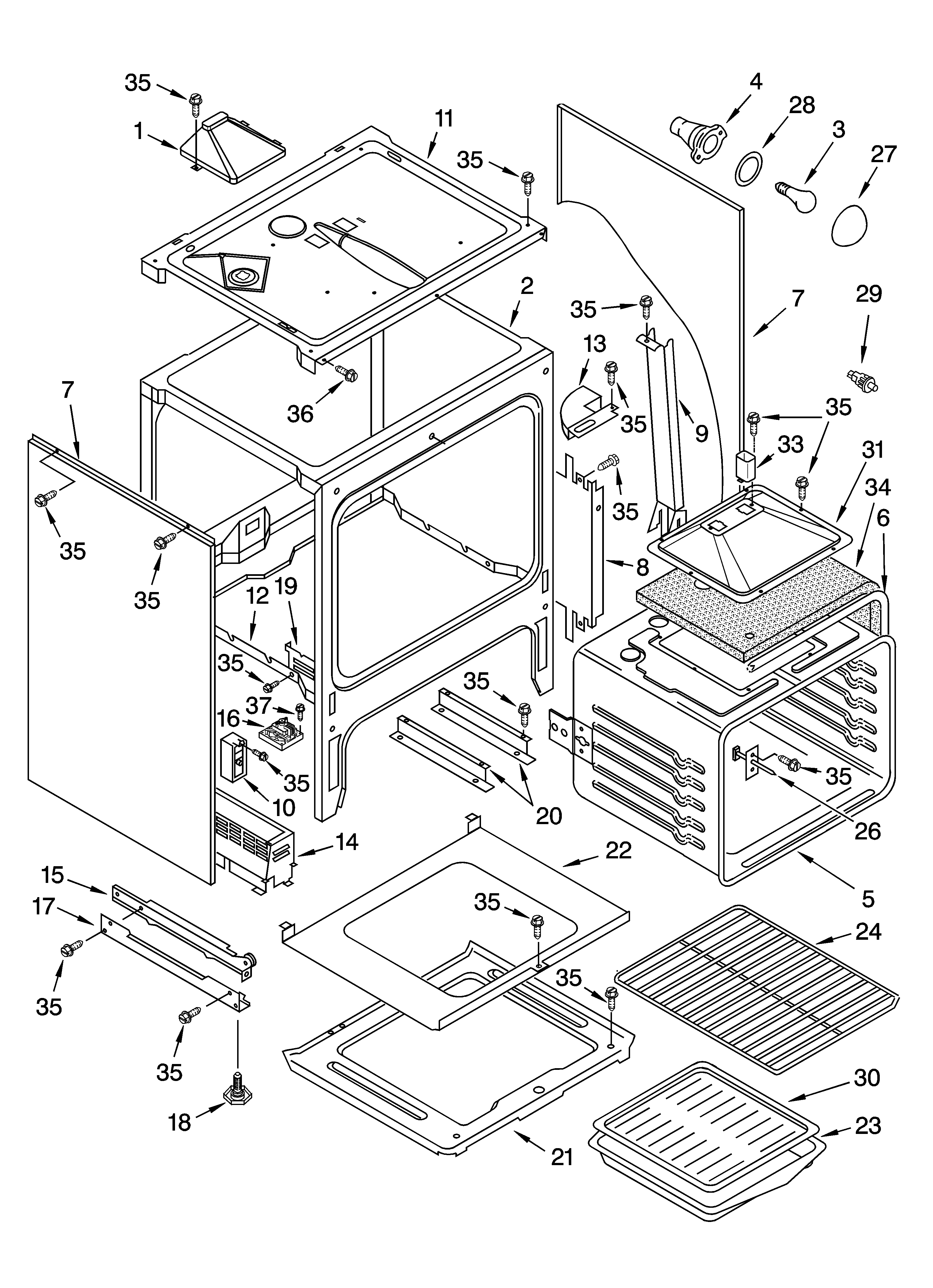 Whirlpool YGW395LEGQ4 oven chassis parts diagram