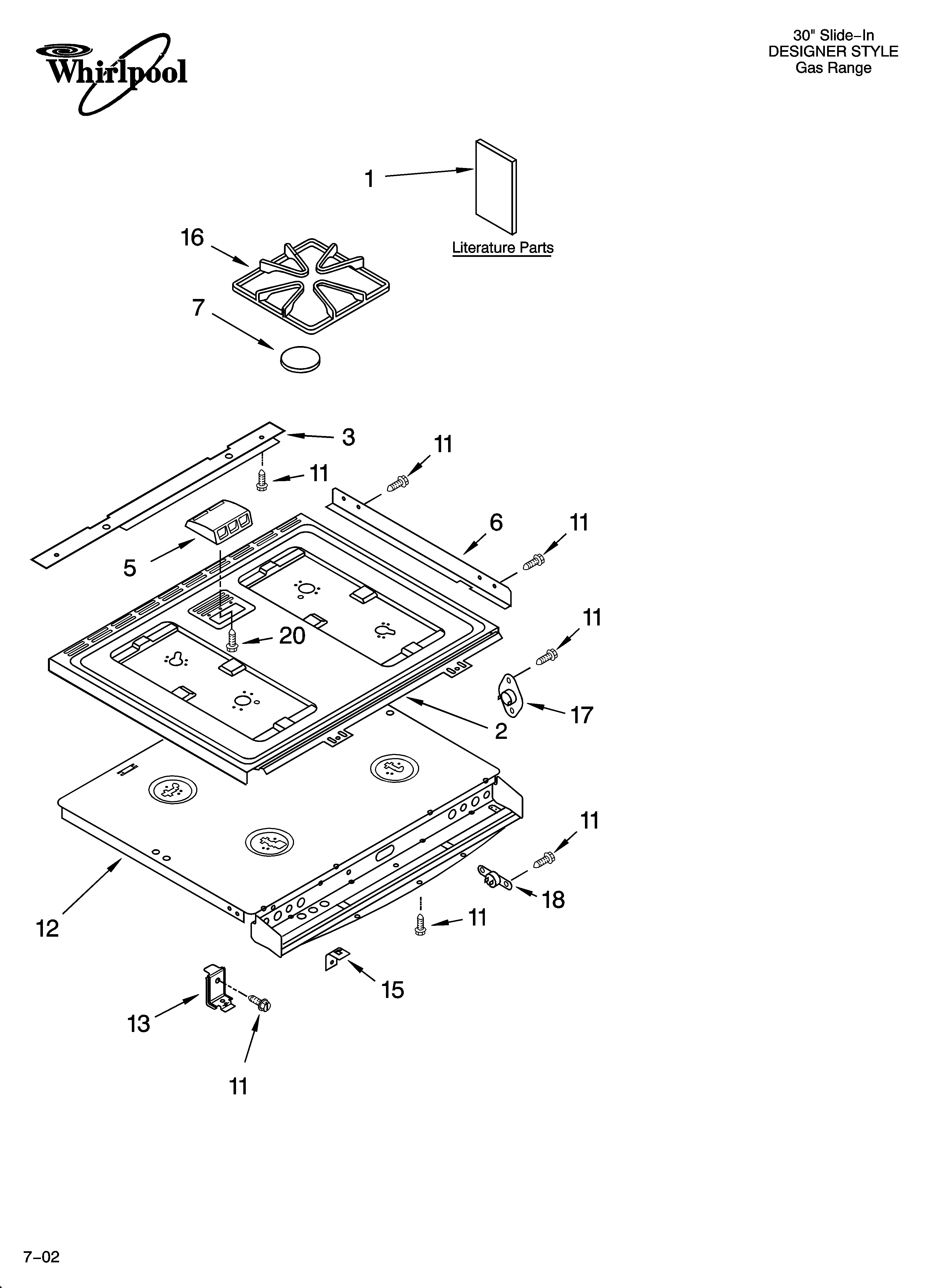 Whirlpool YGW395LEGB6 cooktop parts diagram