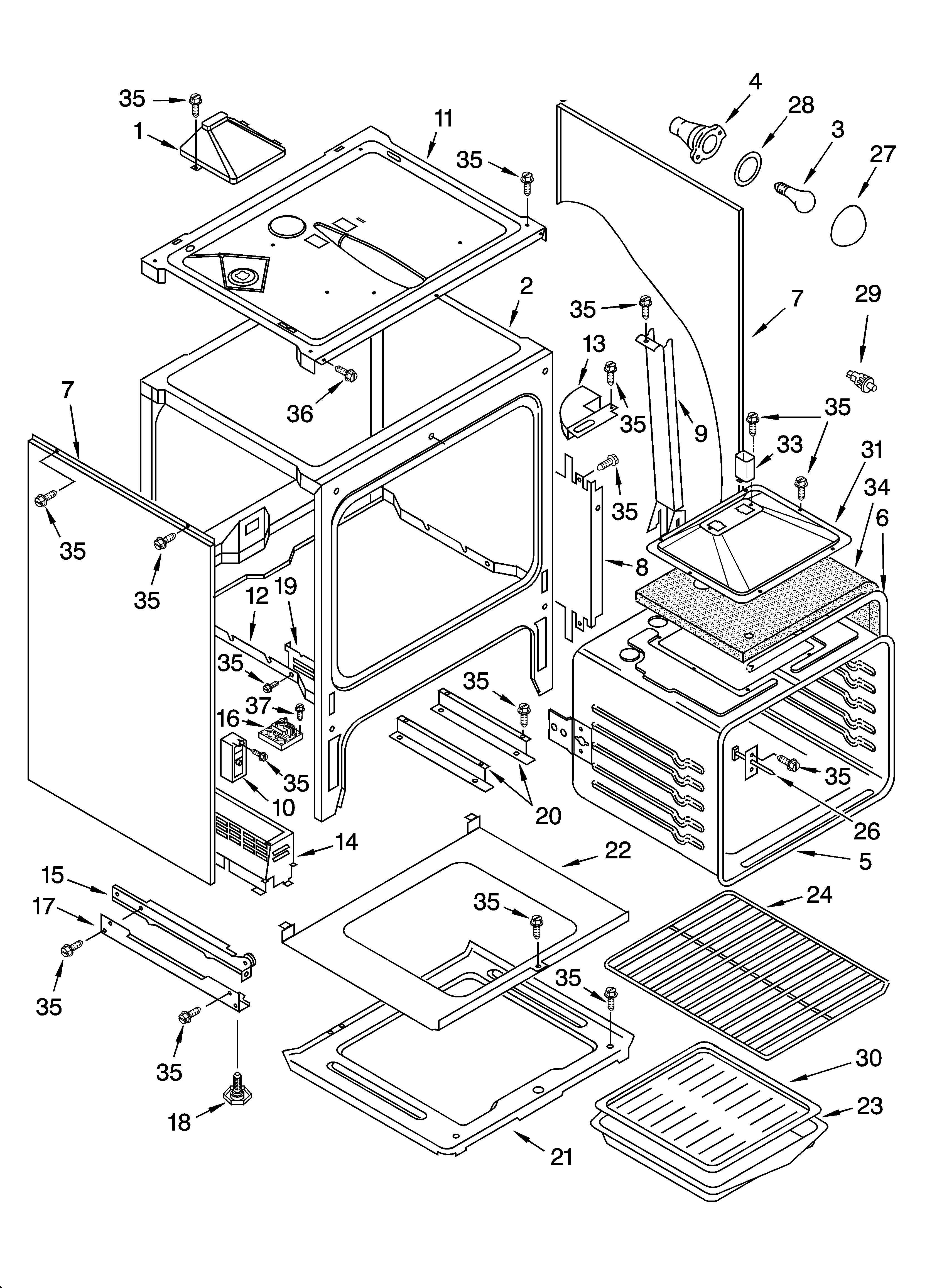 Whirlpool YGW395LEGB6 oven chassis parts diagram