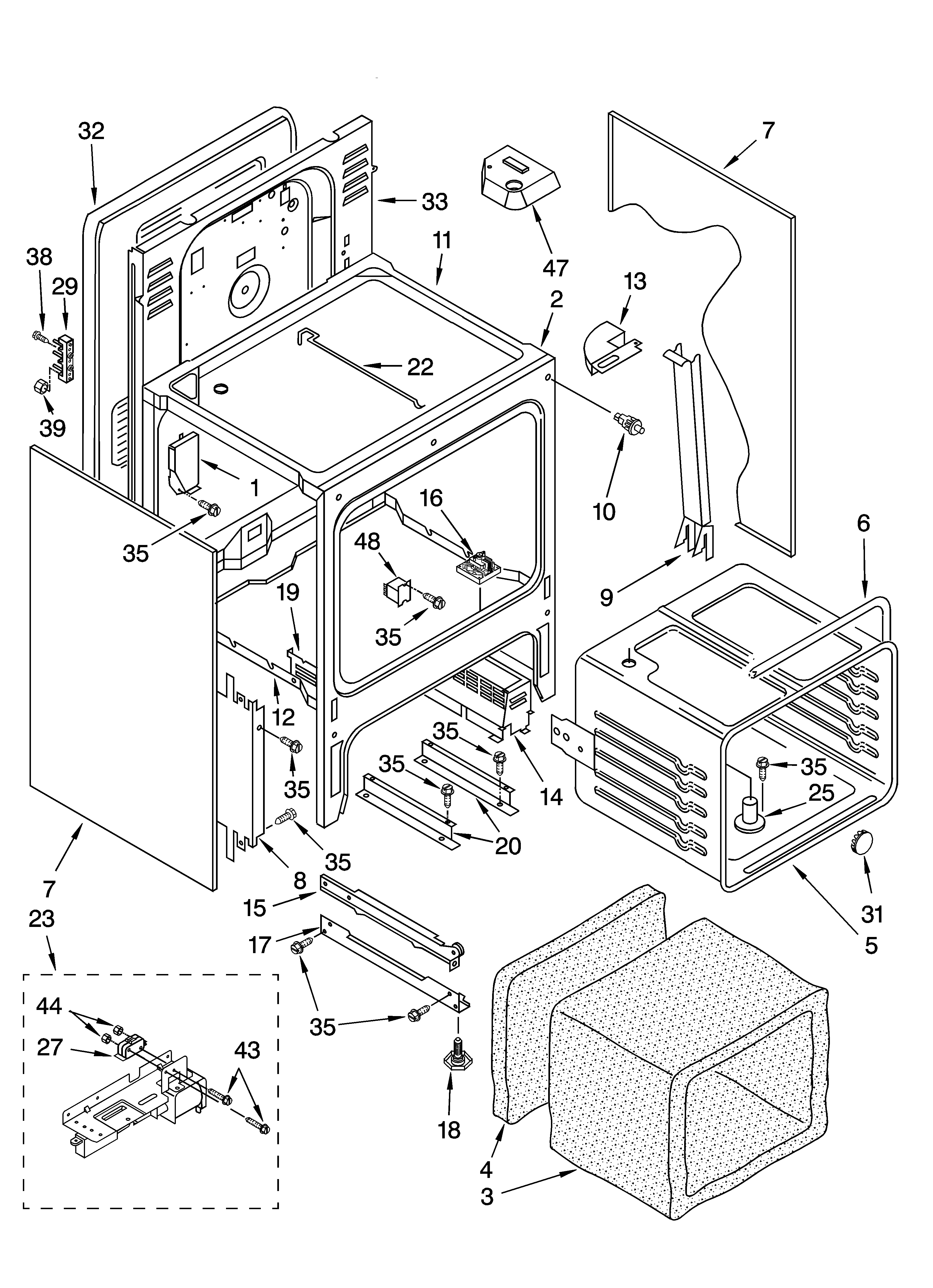 Whirlpool YGY395LXGQ5 oven chassis parts diagram