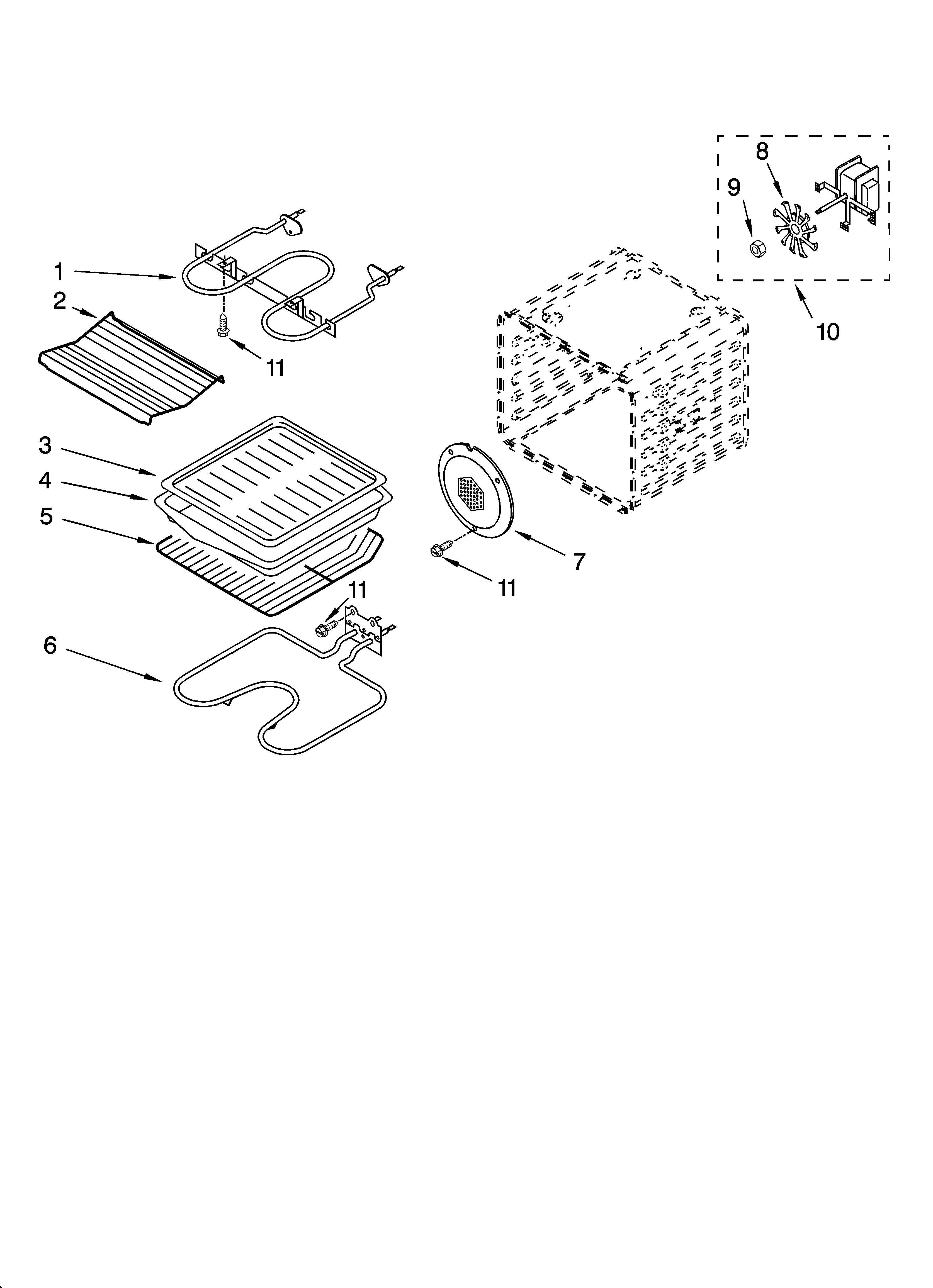 Whirlpool YGY398LXPB02 internal oven parts diagram