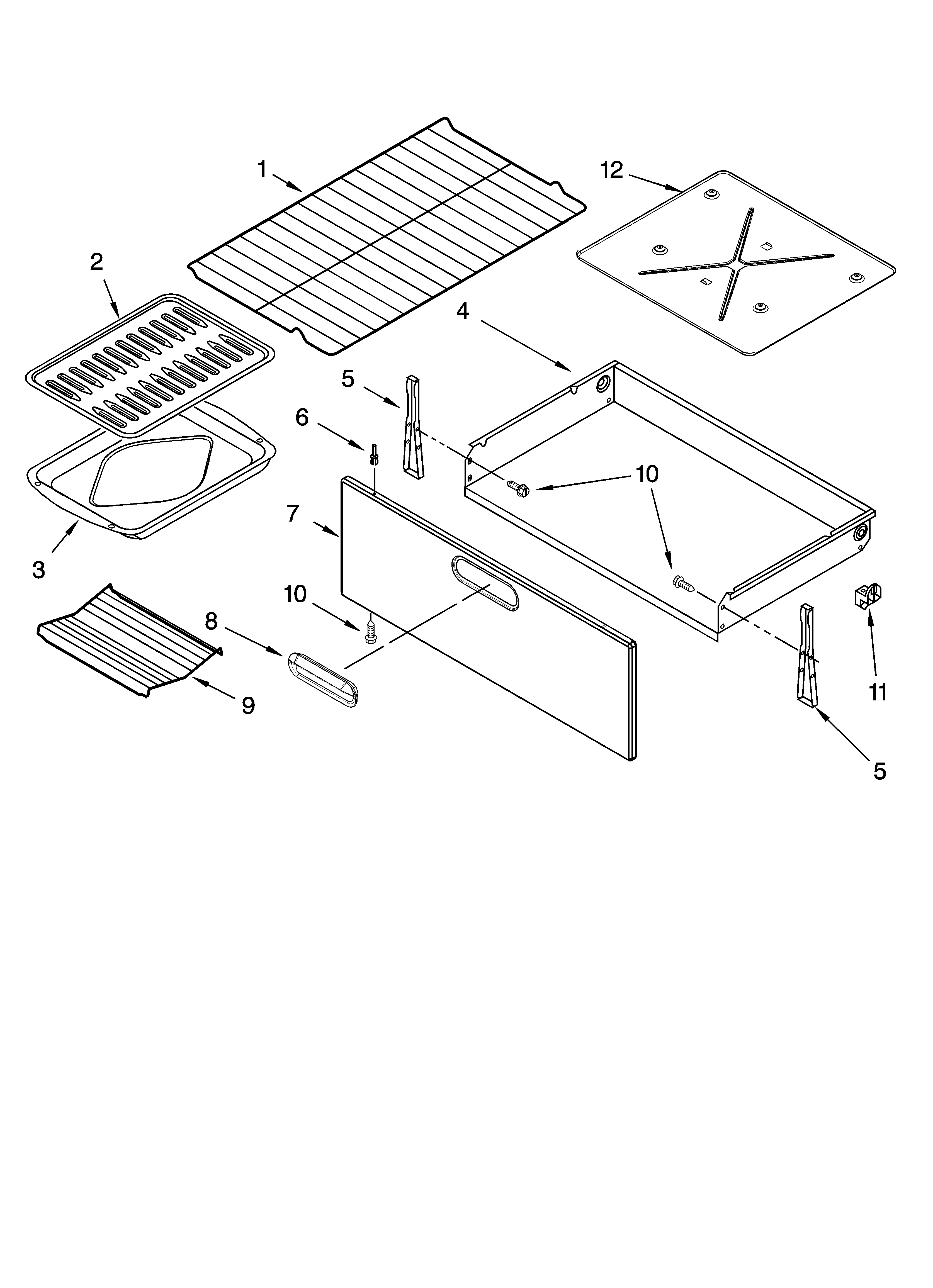 KitchenAid YKERA205PT0 drawer & broiler parts, miscellaneous parts diagram