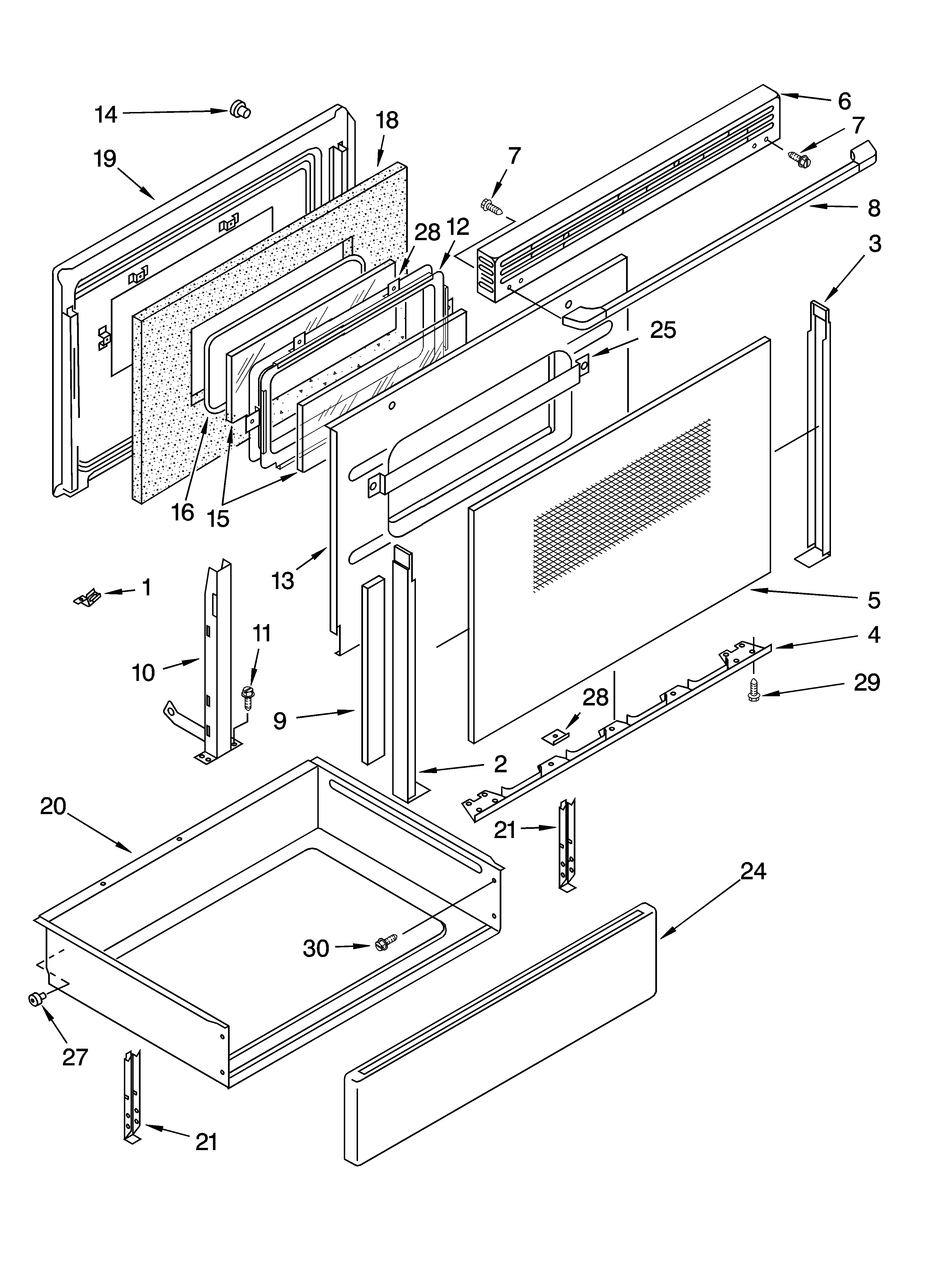 KitchenAid YKERC500HW4 door and drawer parts diagram