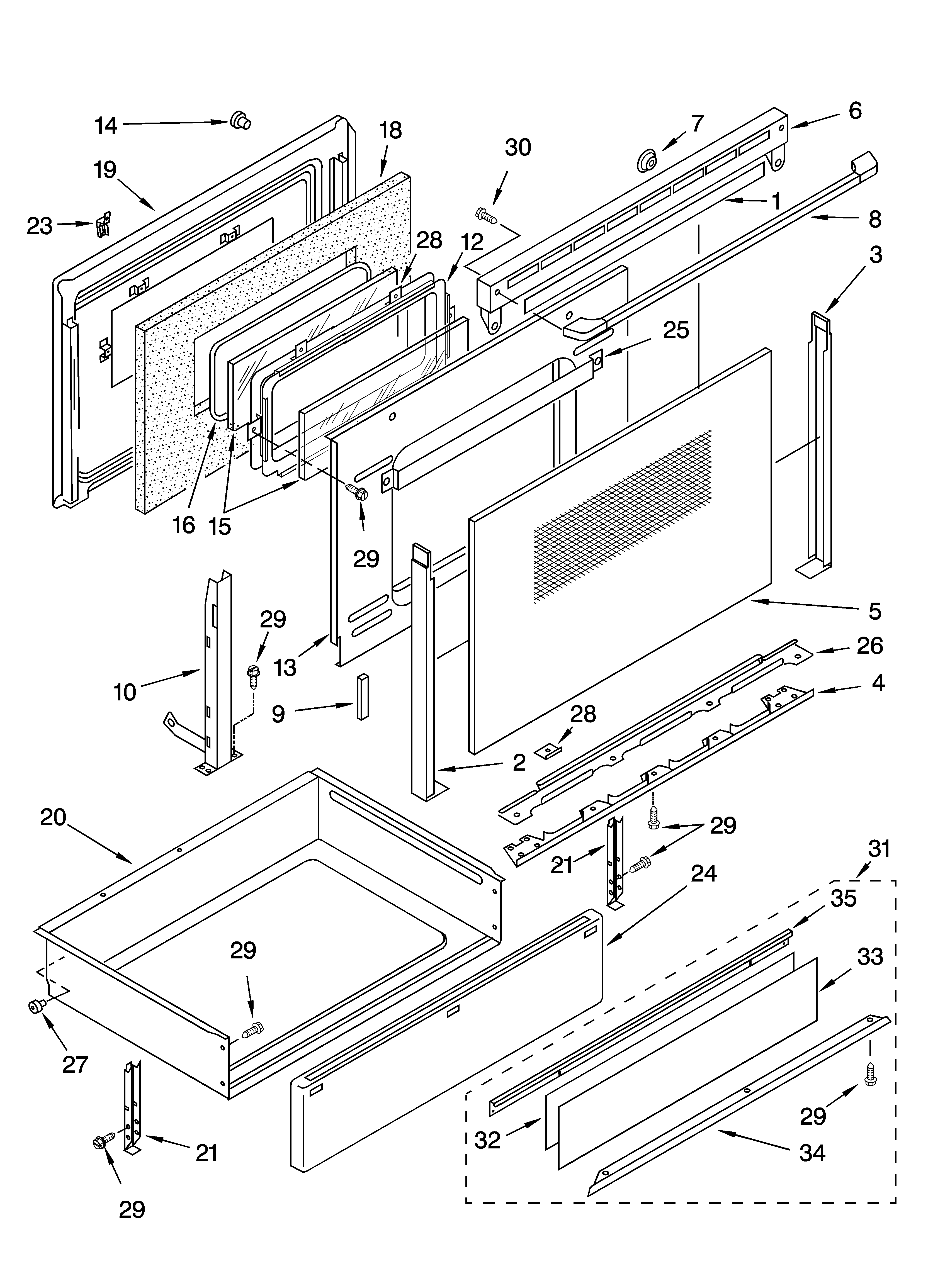 KitchenAid YKERC507HW5 door and drawer parts diagram
