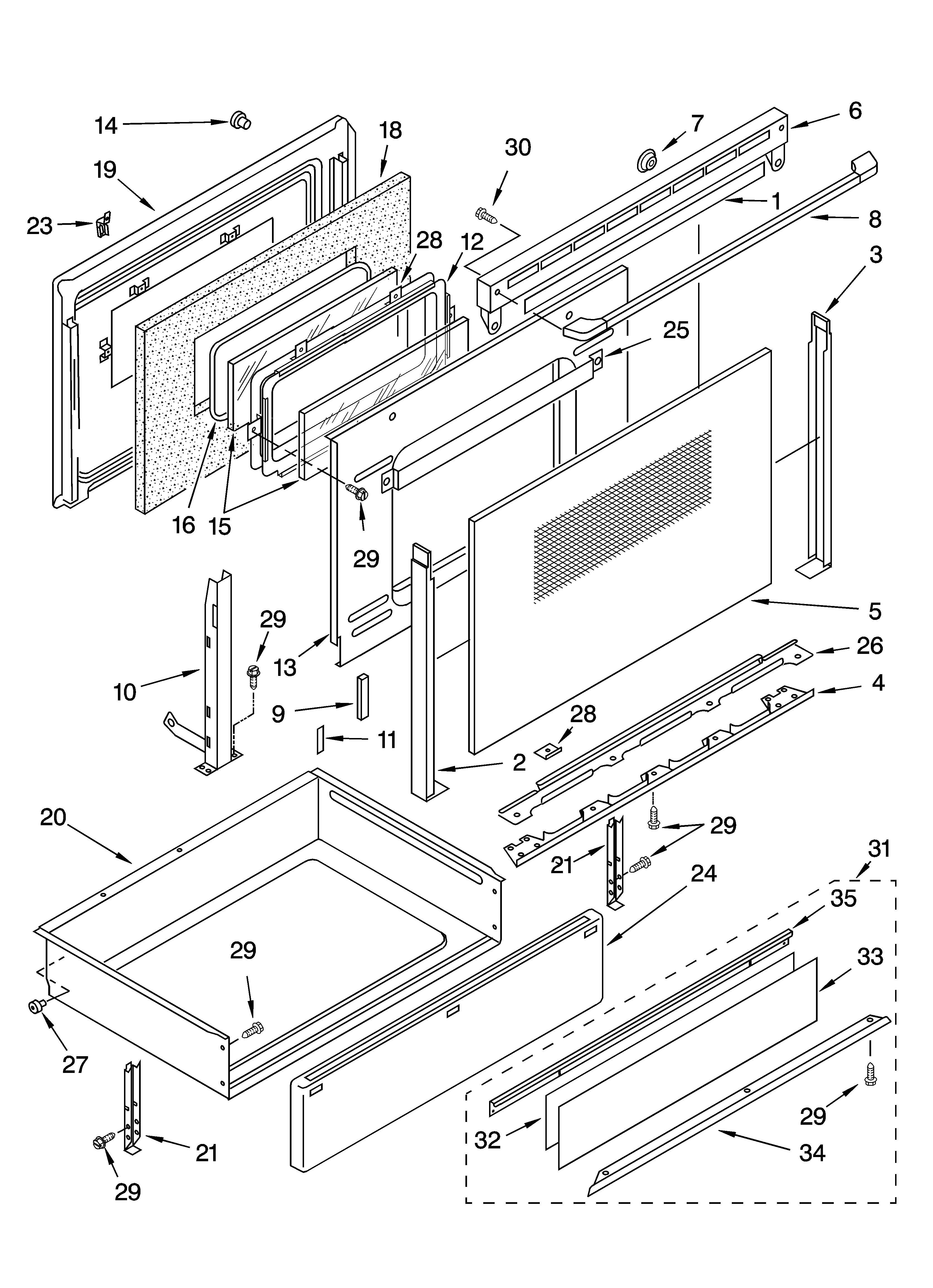 KitchenAid YKERC508LS0 door and drawer parts diagram
