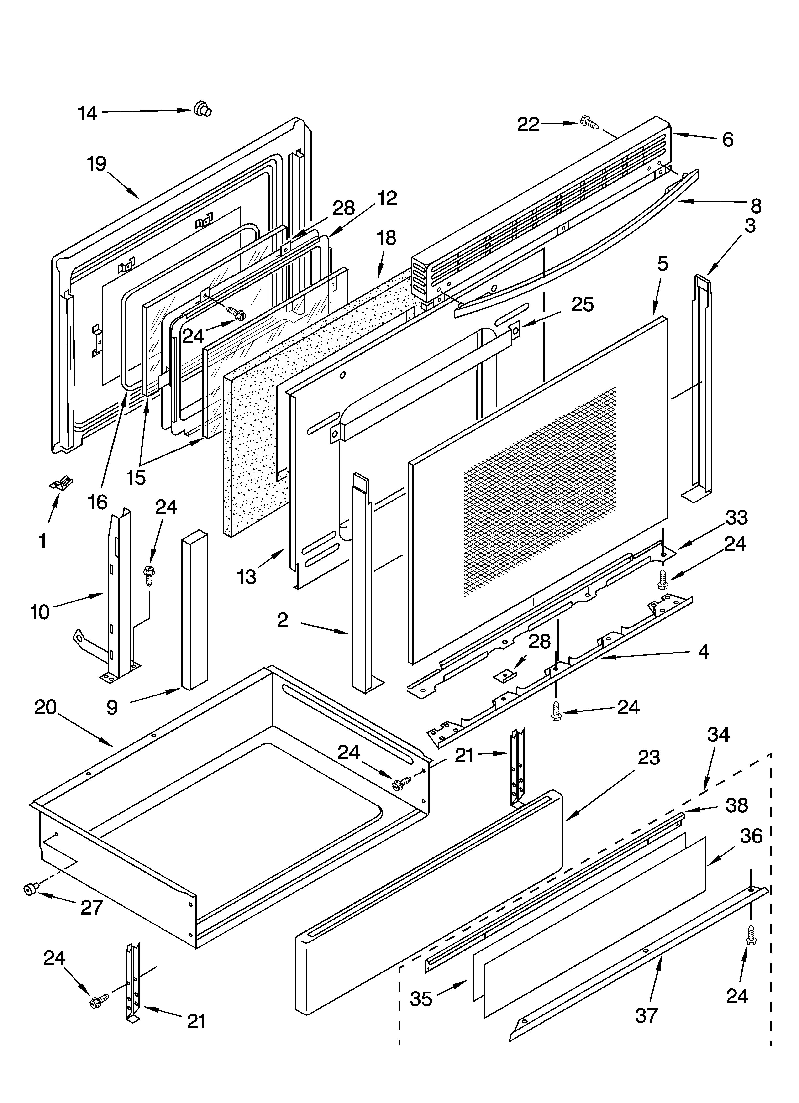 KitchenAid YKERC607HP6 door and drawer parts diagram