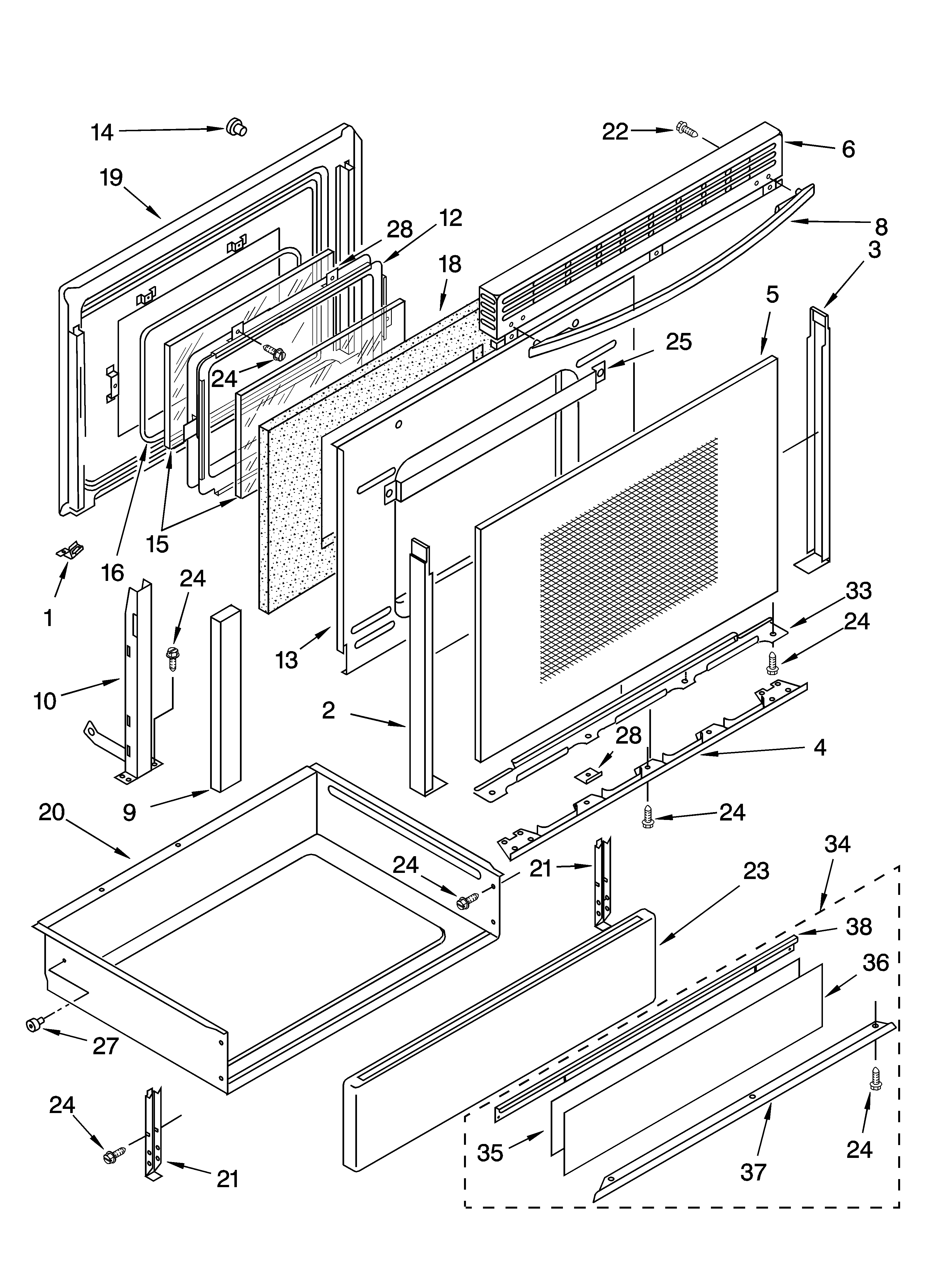 KitchenAid YKERC607HB8 door and drawer parts diagram