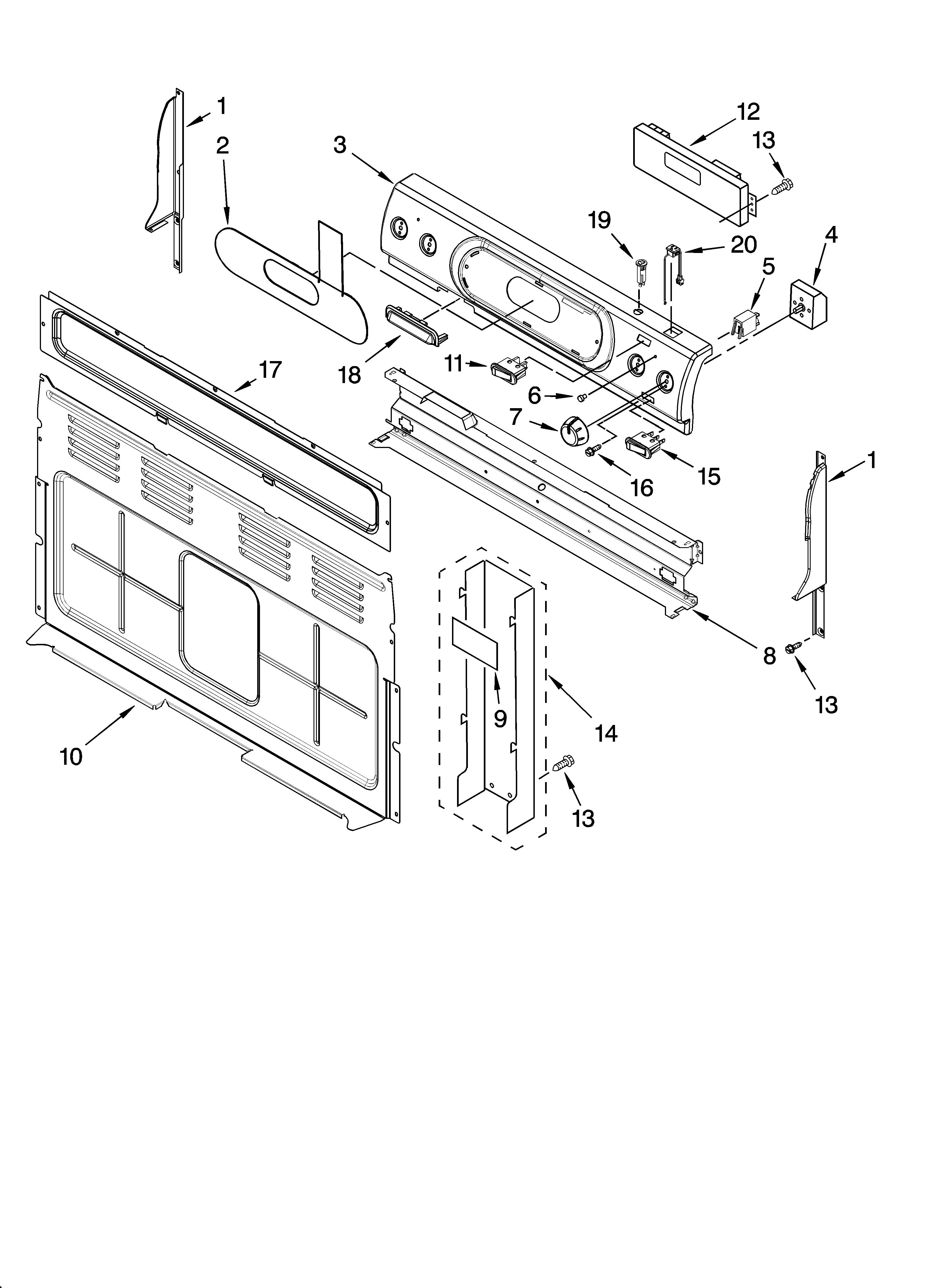 KitchenAid YKERI201PW0 control panel parts diagram