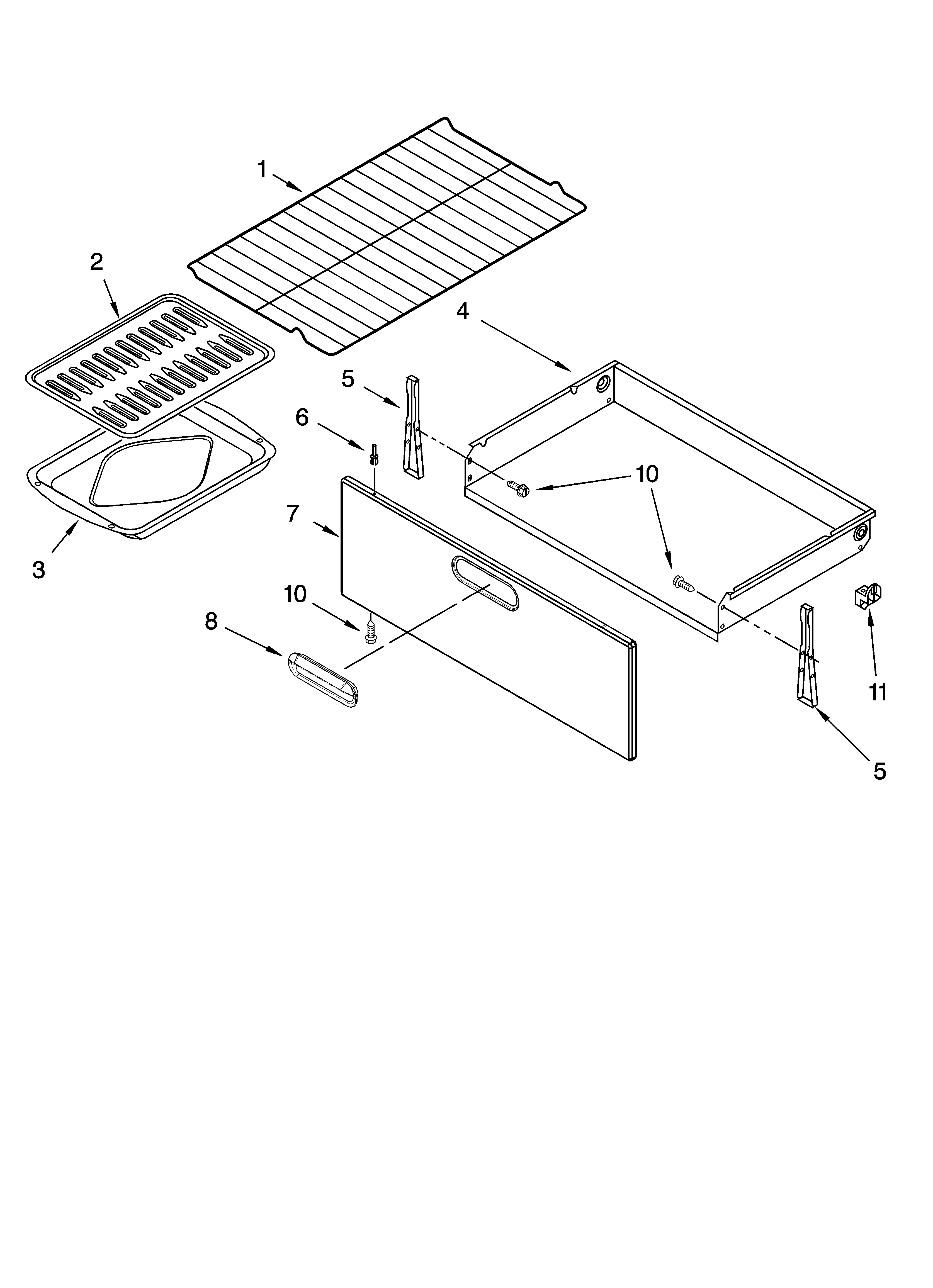 KitchenAid YKERI201PW0 drawer & broiler parts, miscellaneous parts diagram