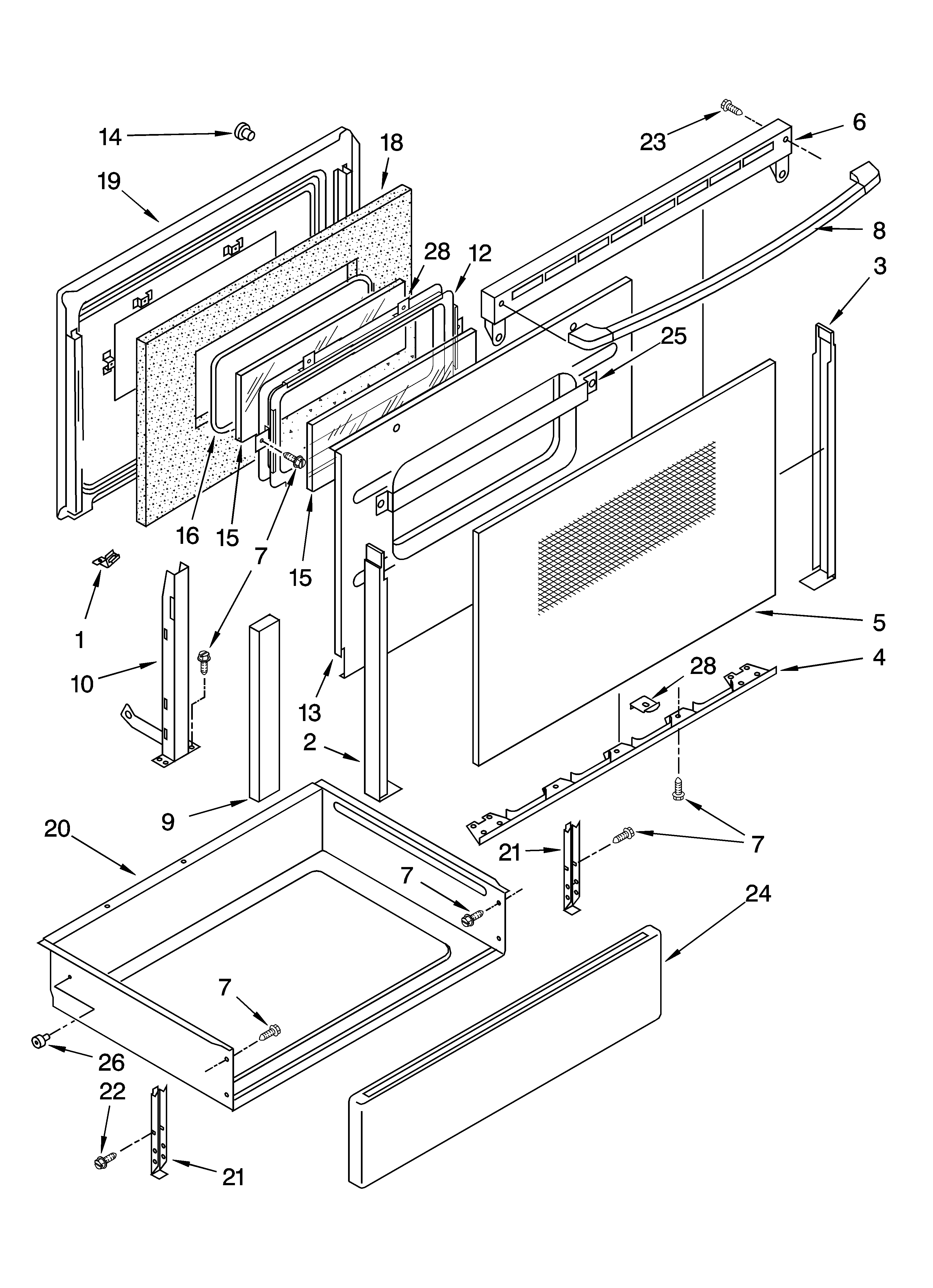 KitchenAid YKESC300HW6 door and drawer parts diagram