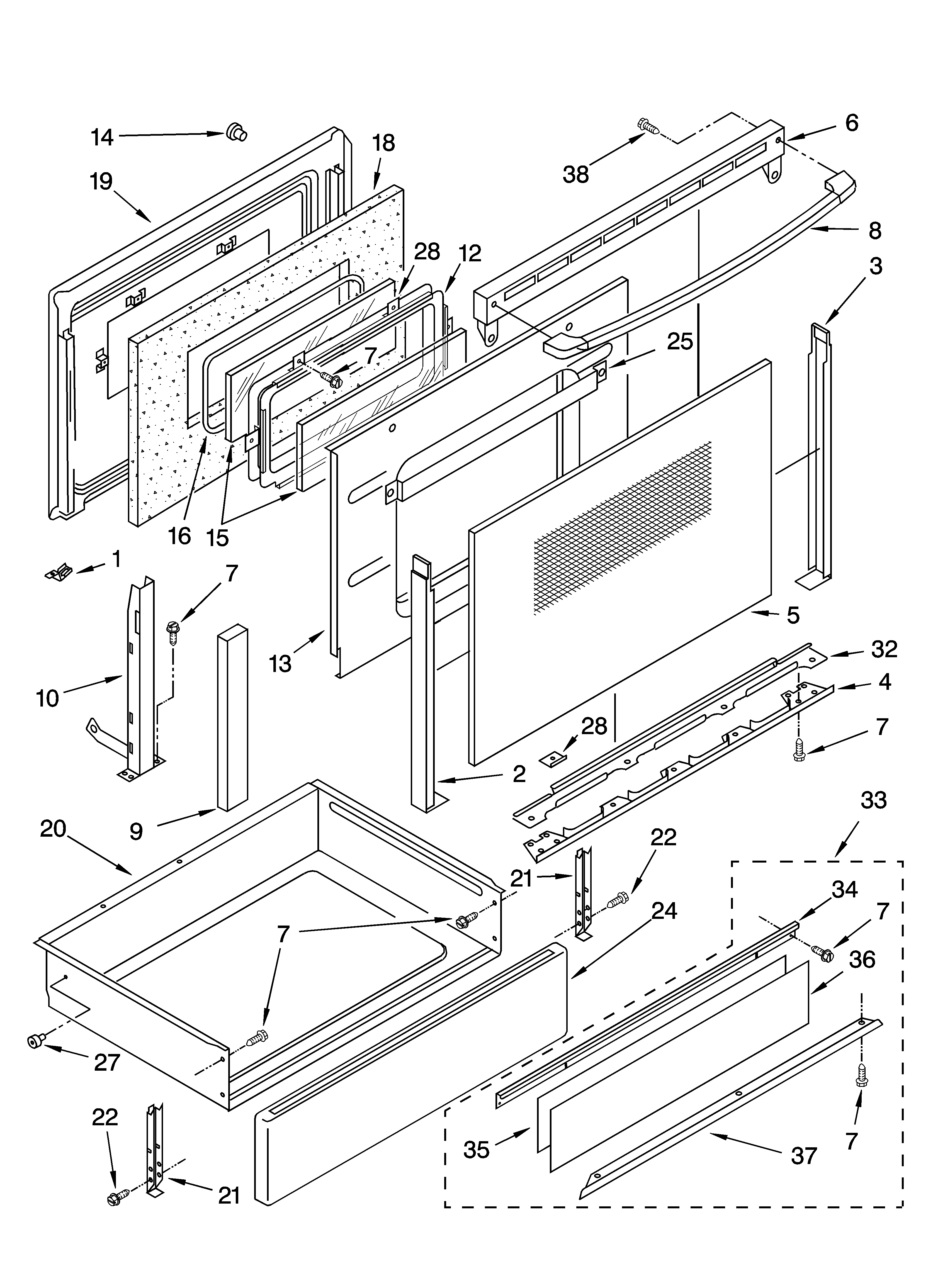 KitchenAid YKESC307HS7 door and drawer parts diagram