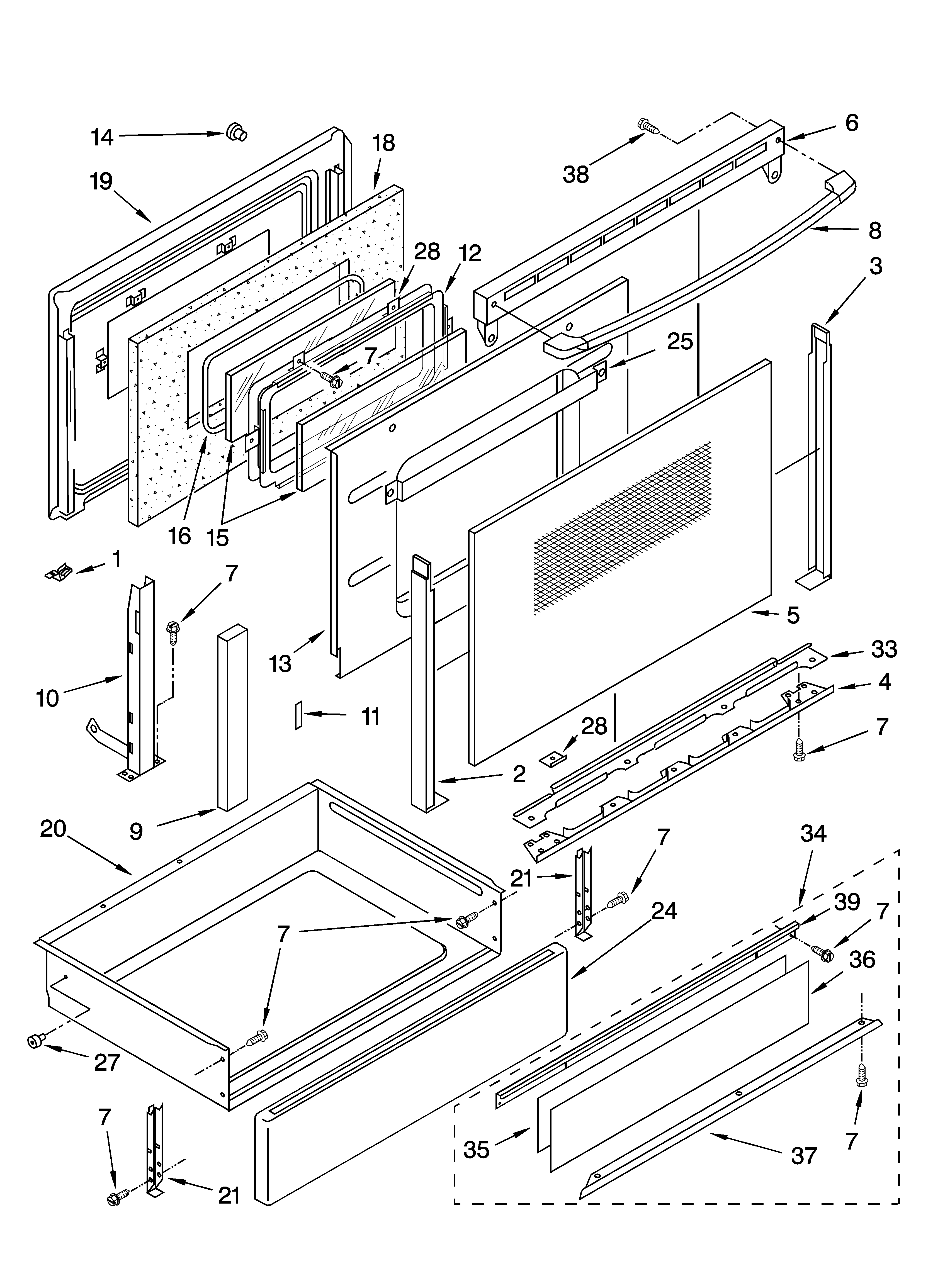 KitchenAid YKESC308LS0 door and drawer parts diagram