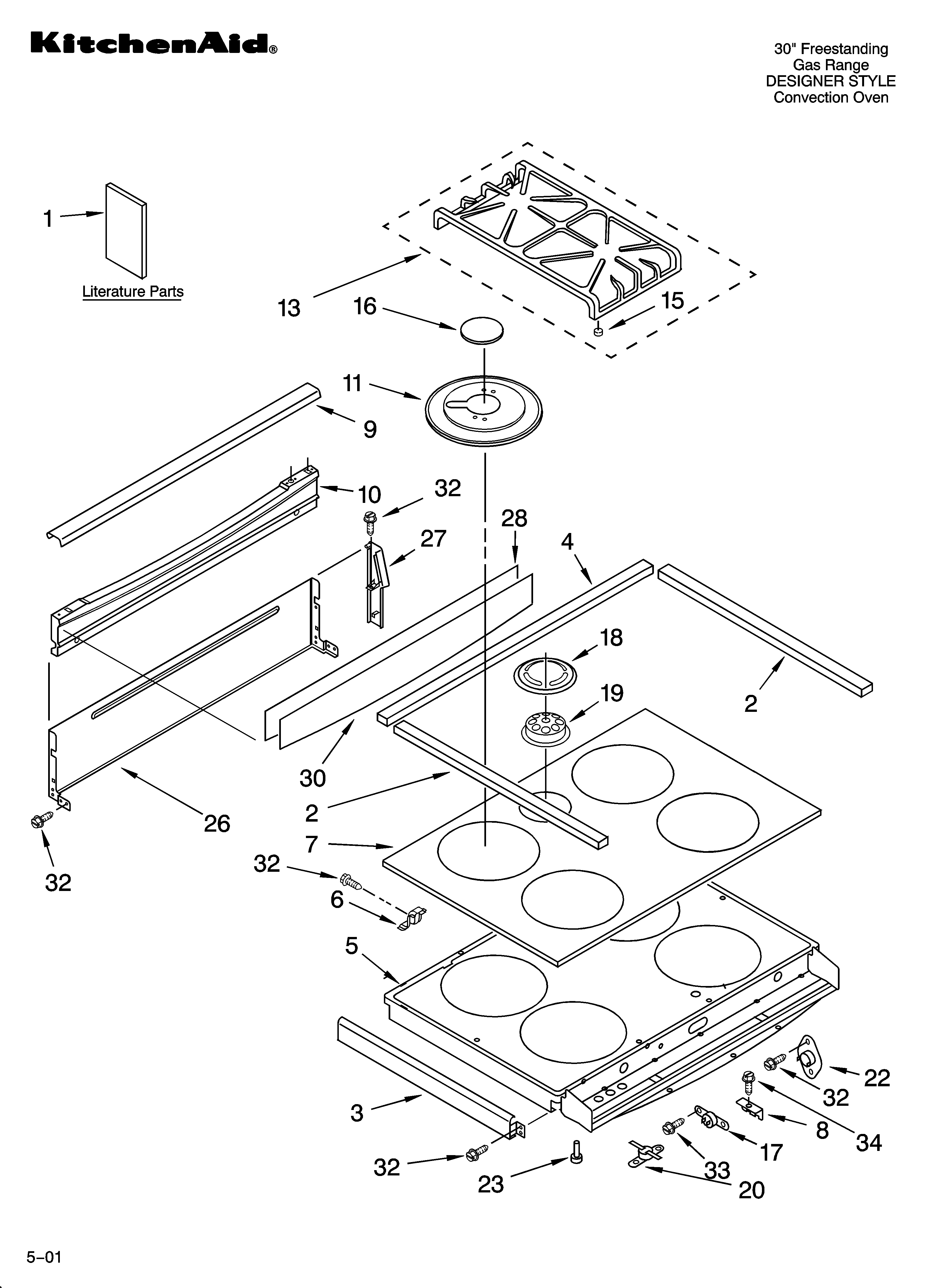 KitchenAid YKGRT607HB5 cooktop parts diagram