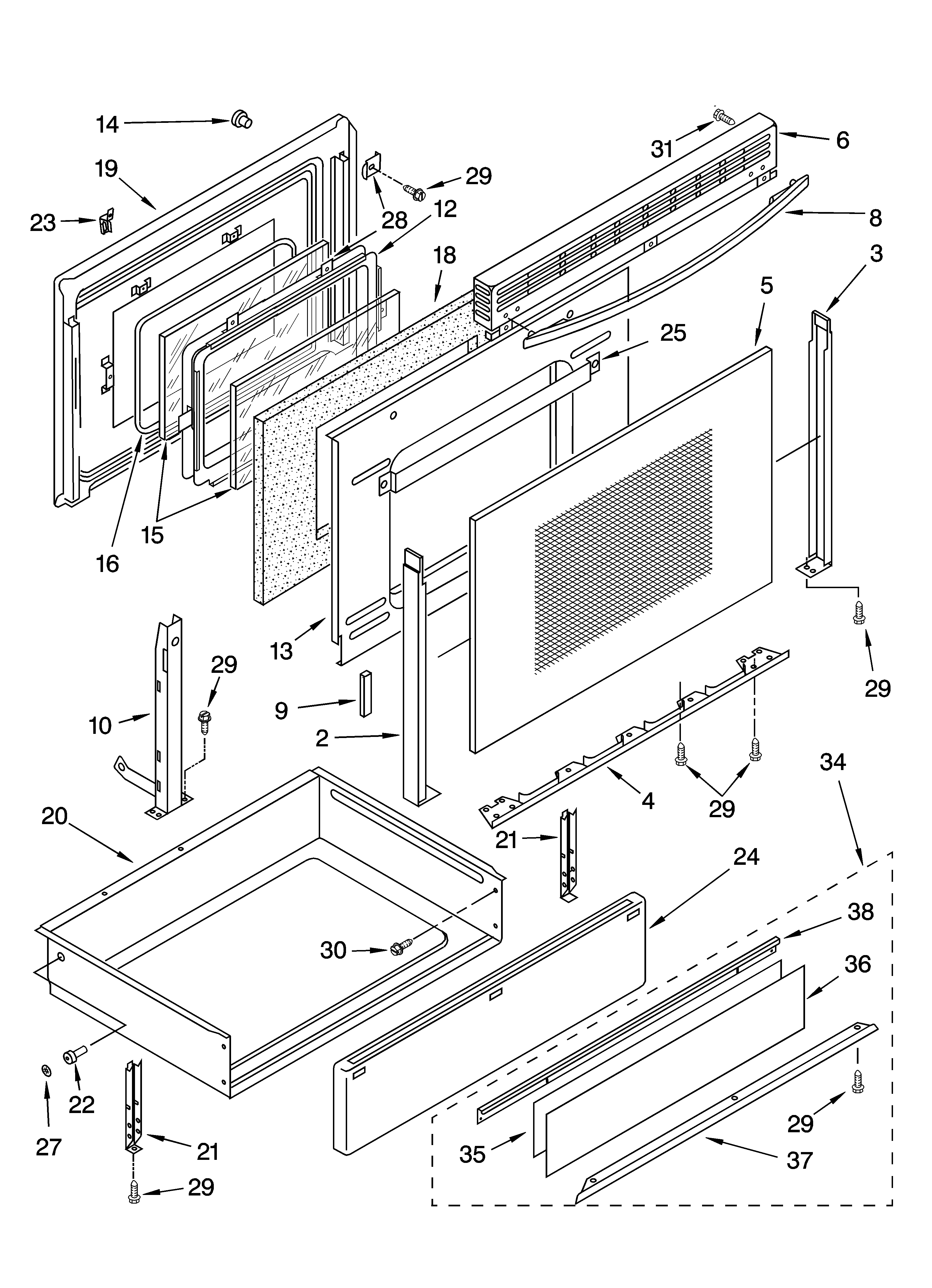 KitchenAid YKGRT607HT6 door and drawer parts diagram