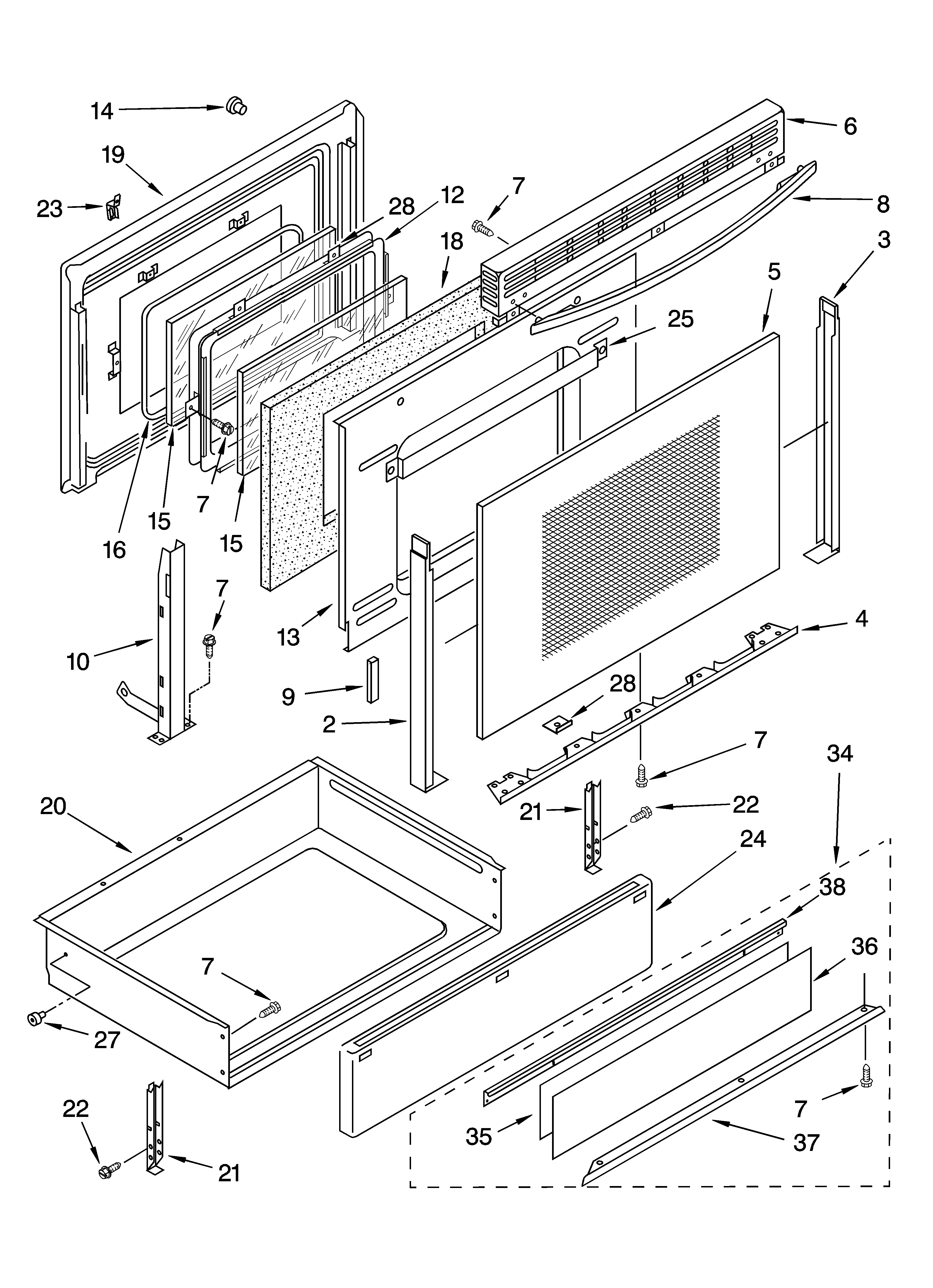 KitchenAid YKGST307HS9 door and drawer parts diagram