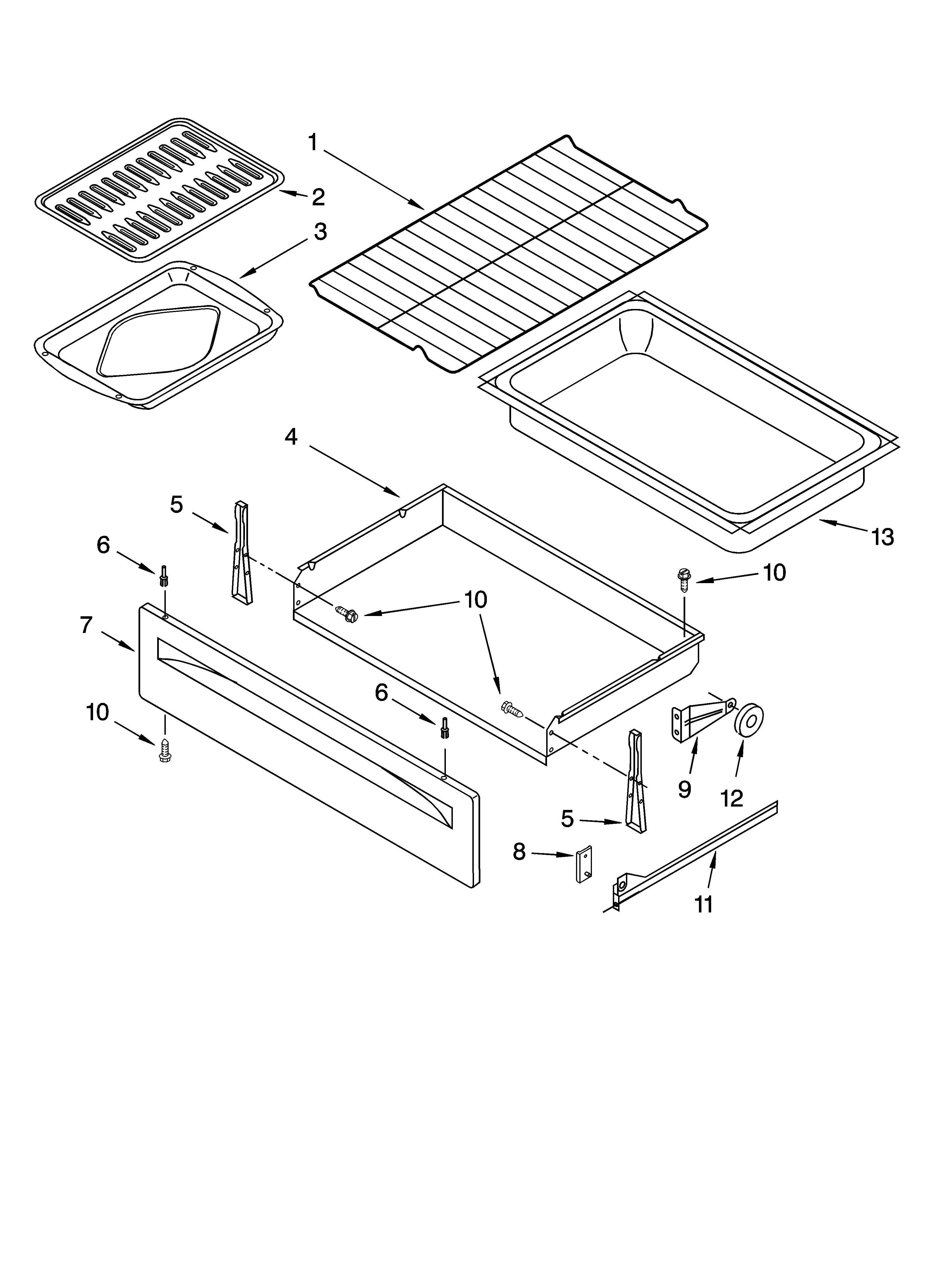 Whirlpool YSF379LEKQ0 drawer & broiler parts diagram