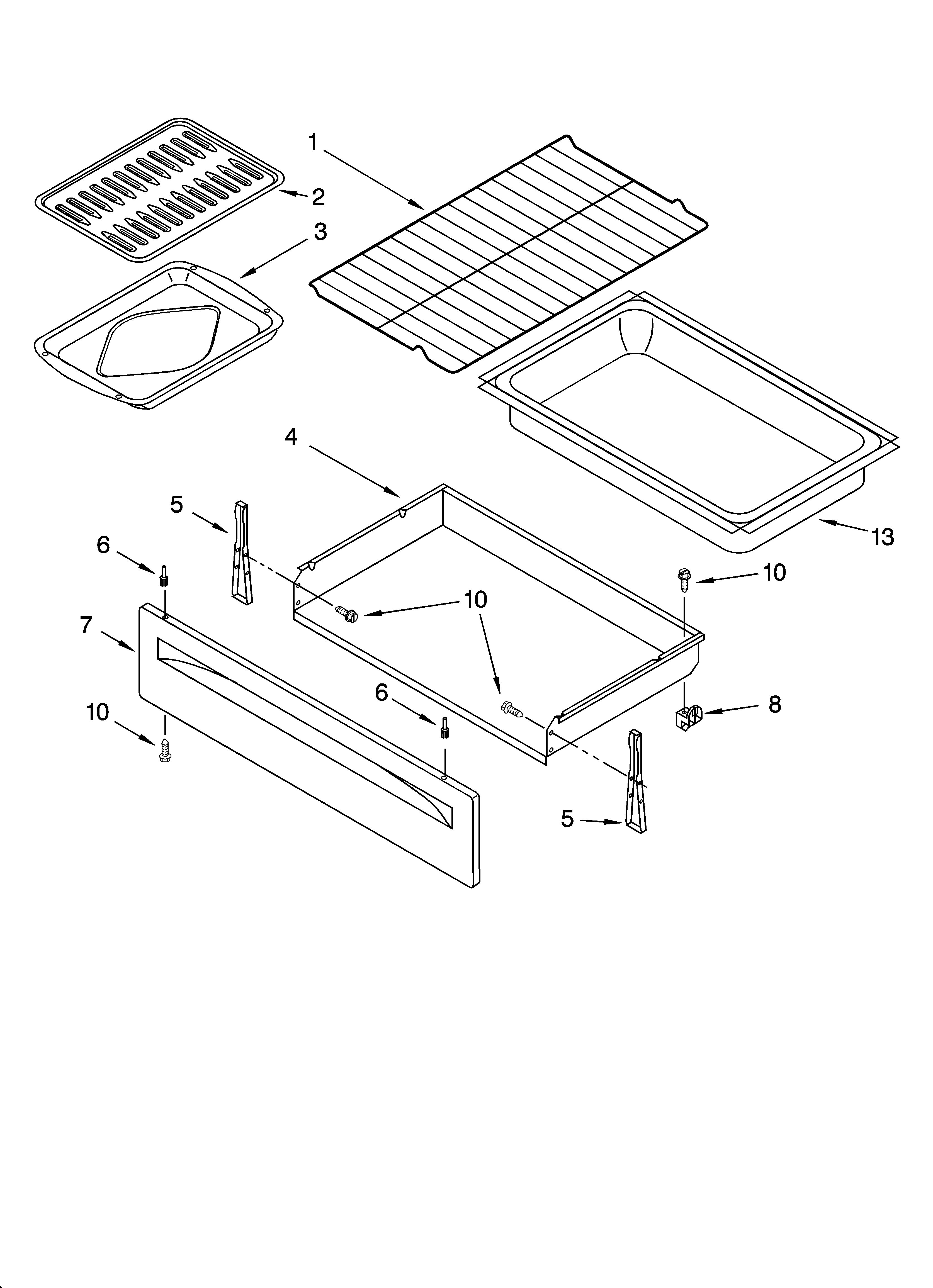 Whirlpool YSF379LEKB1 drawer & broiler parts diagram