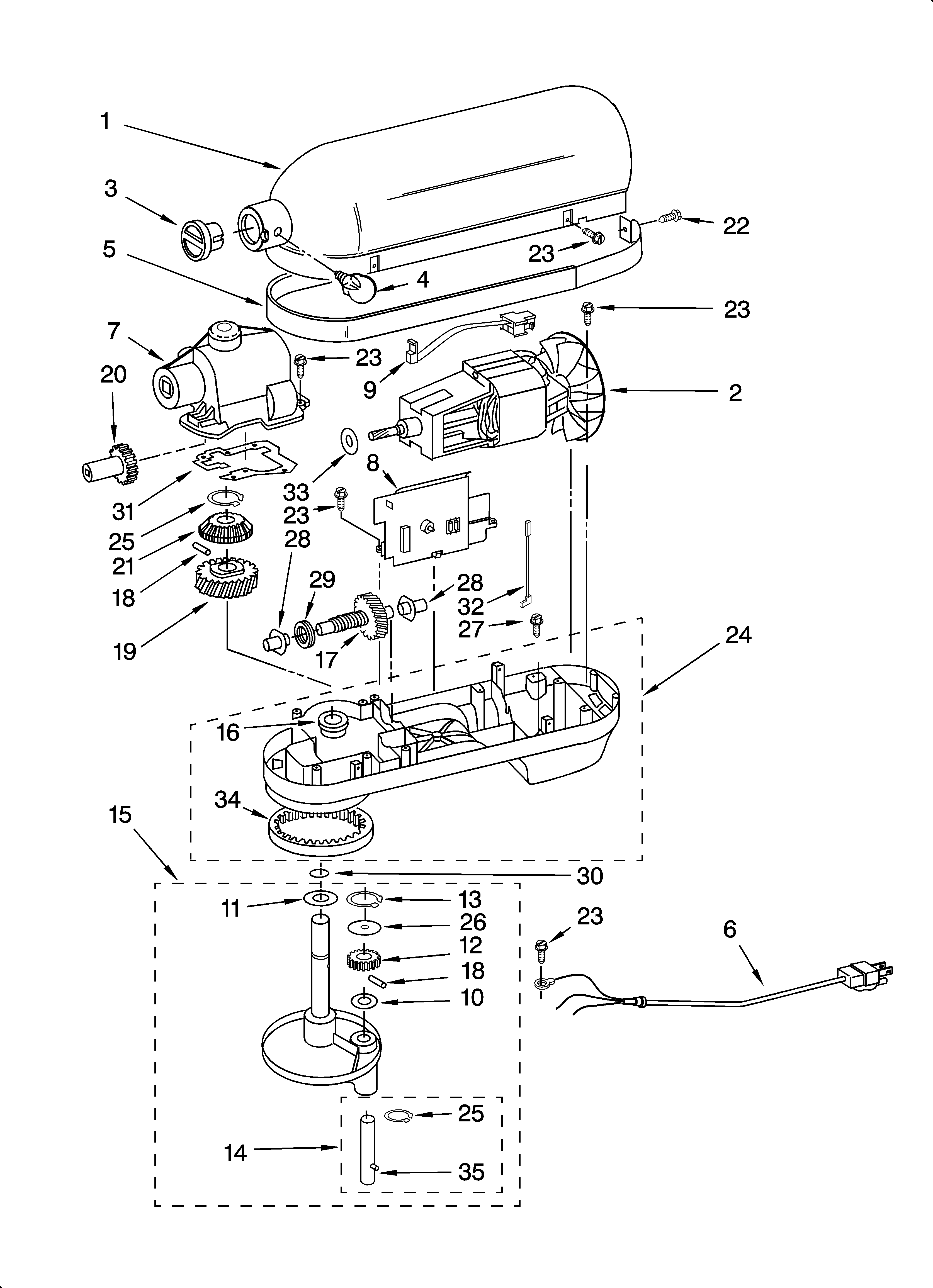 KitchenAid 4KG25G0XWH4 case, gearing and planetary unit diagram