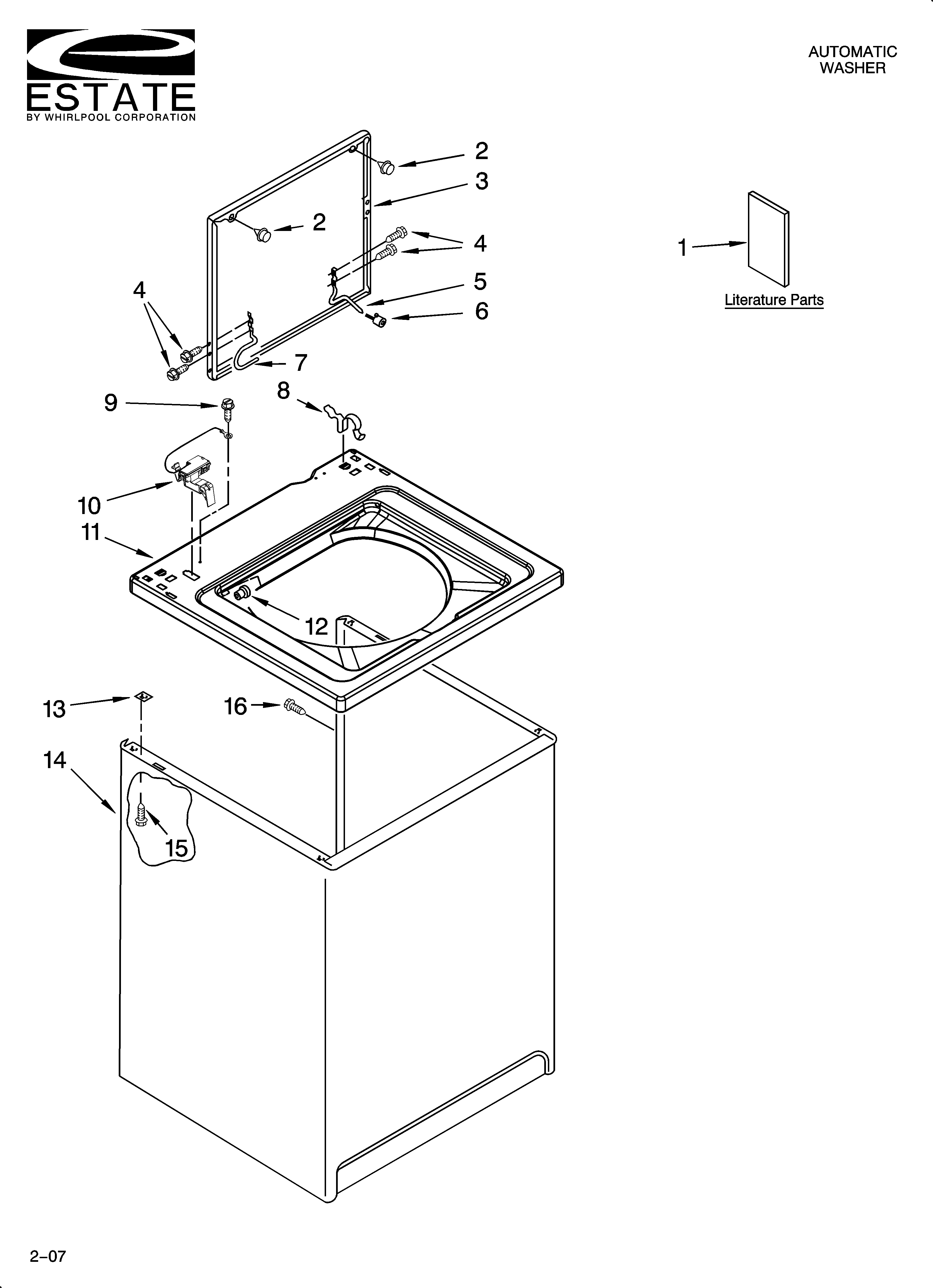 Estate ETW4300TQ0 top and cabinet parts diagram
