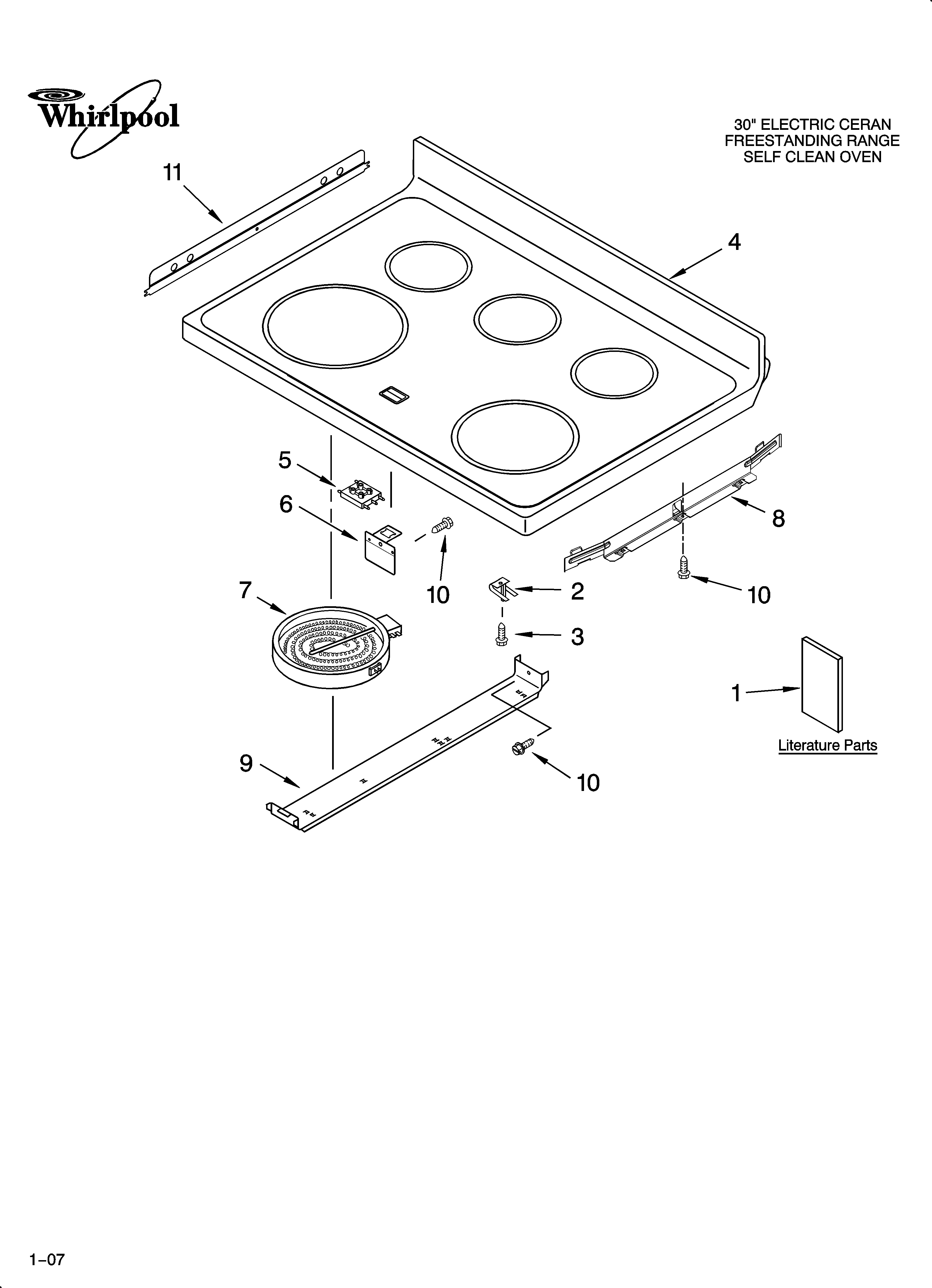 Whirlpool GERC4110PS2 cooktop parts diagram