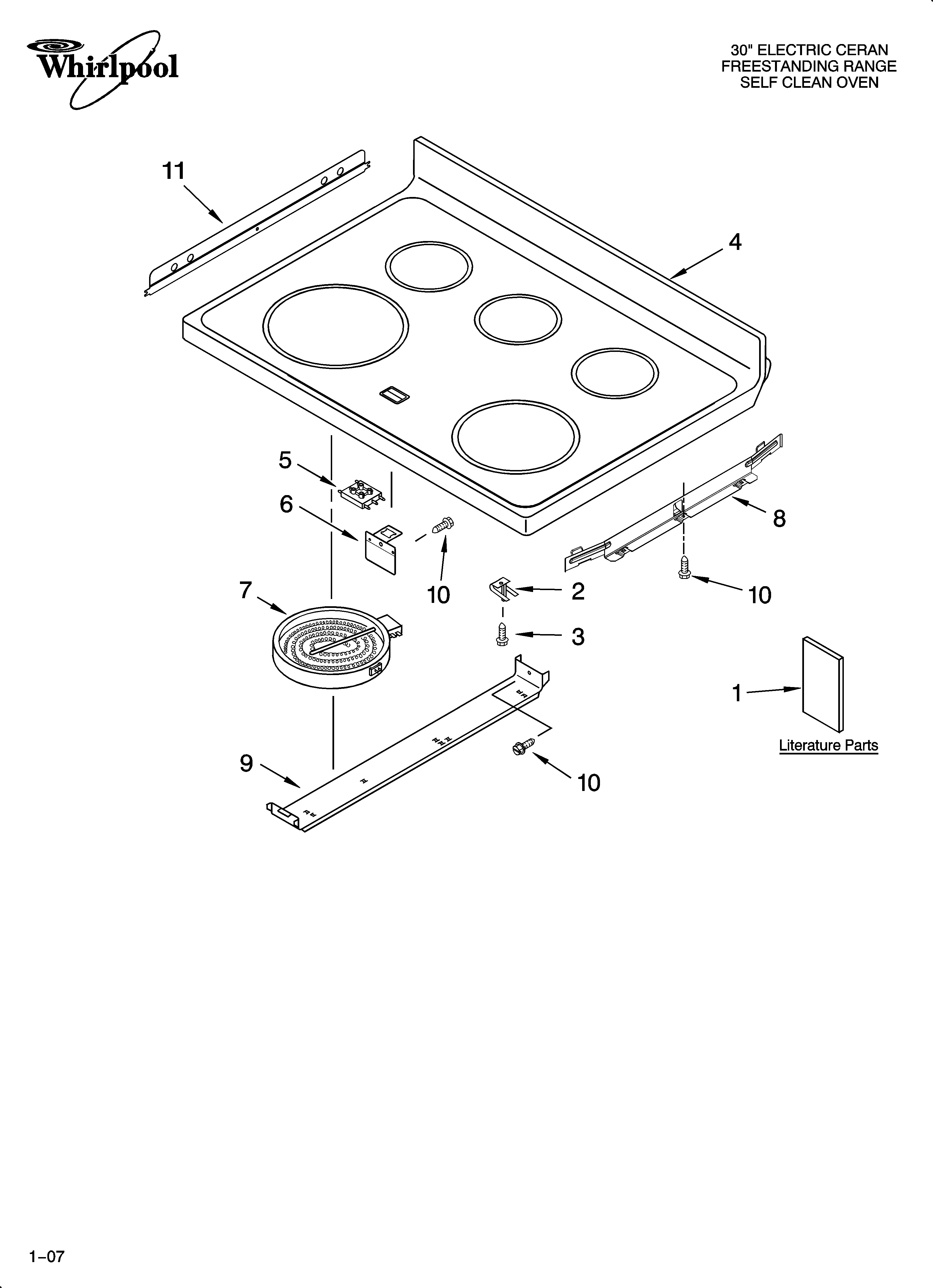 Whirlpool GERC4110PQ3 cooktop parts diagram