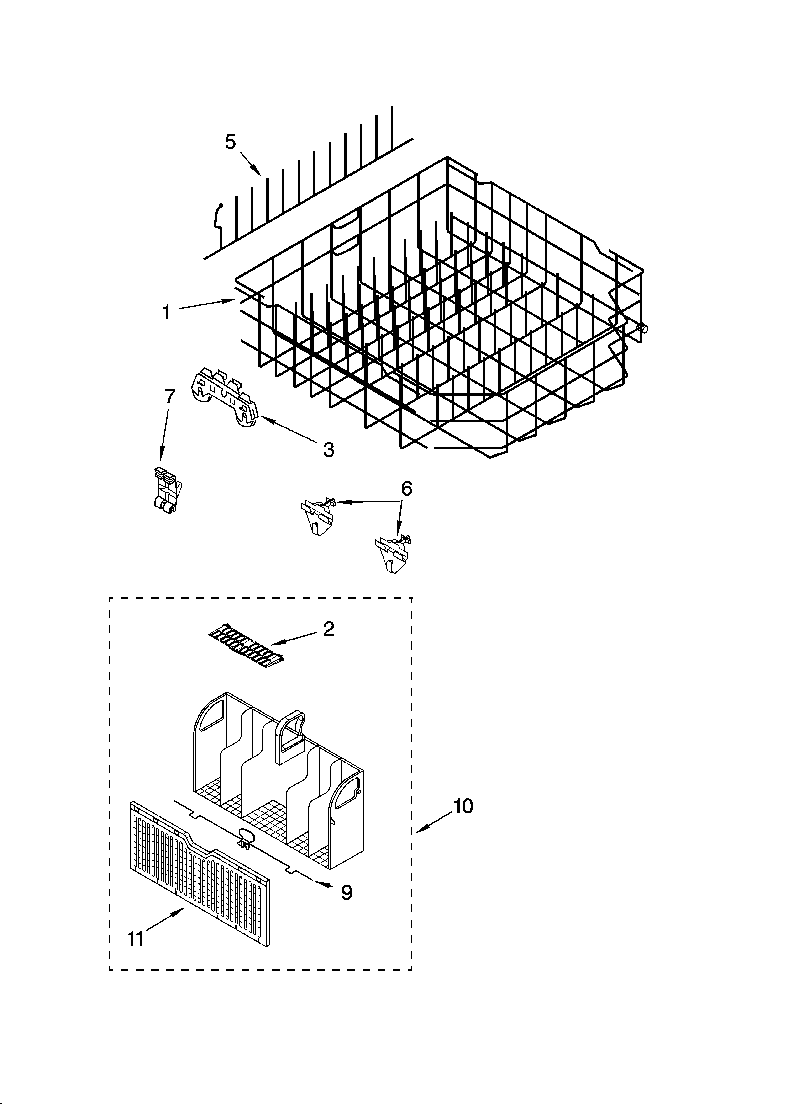 Whirlpool GU2200XTSS1 lower rack parts, optional parts (not included) diagram