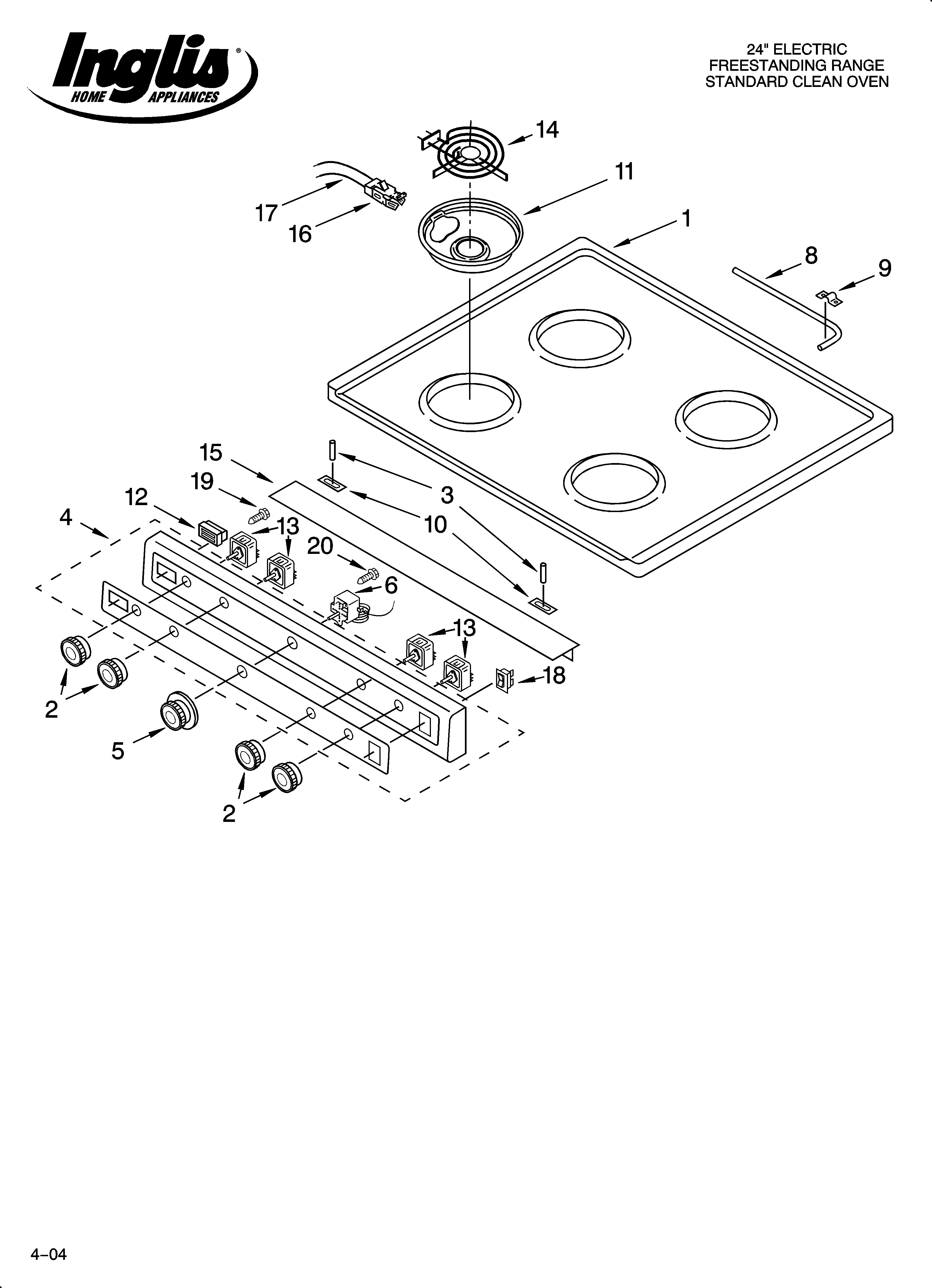 Inglis IME28300 cooktop parts diagram