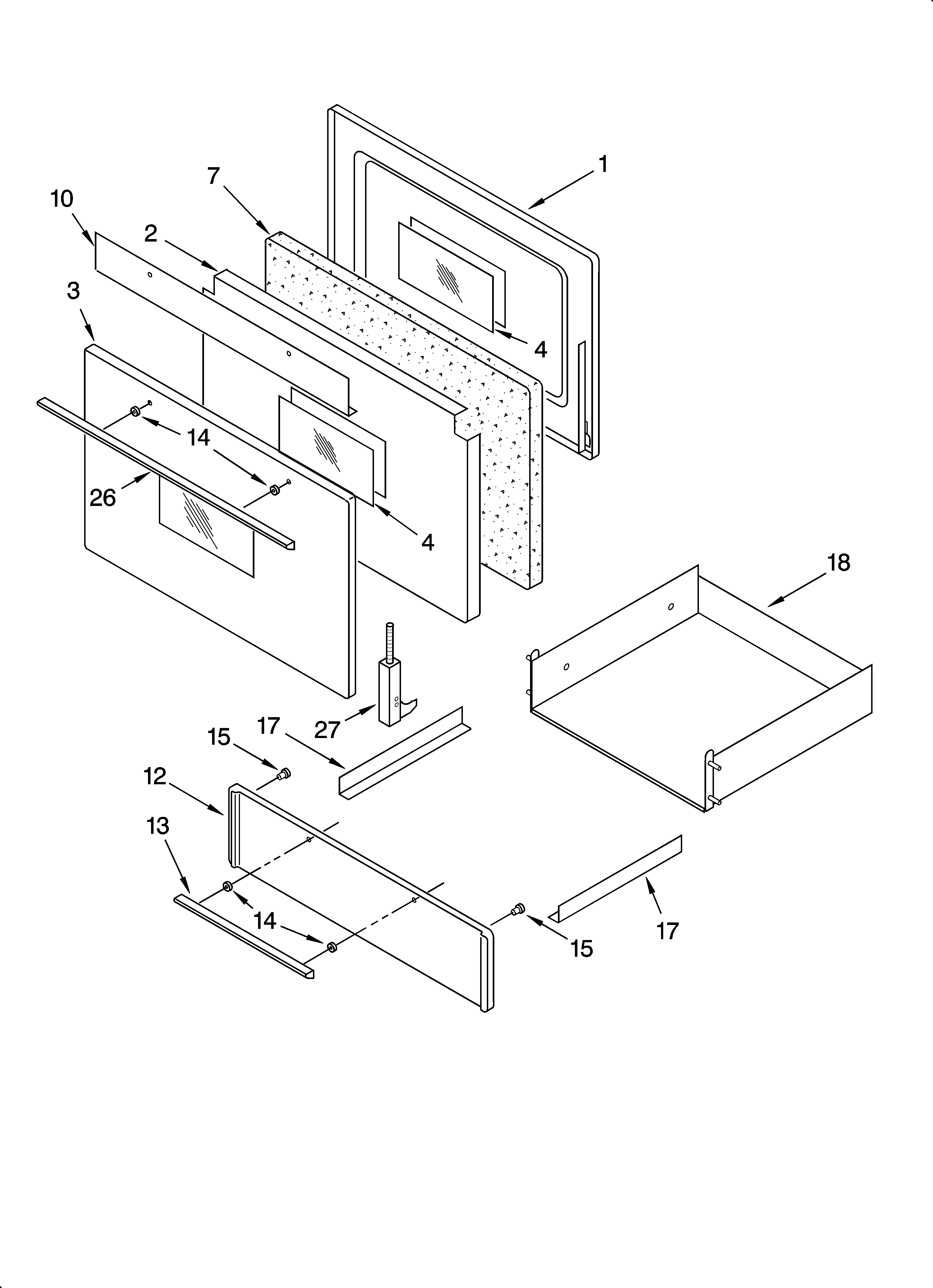 Inglis IME28300 oven door and drawer parts diagram