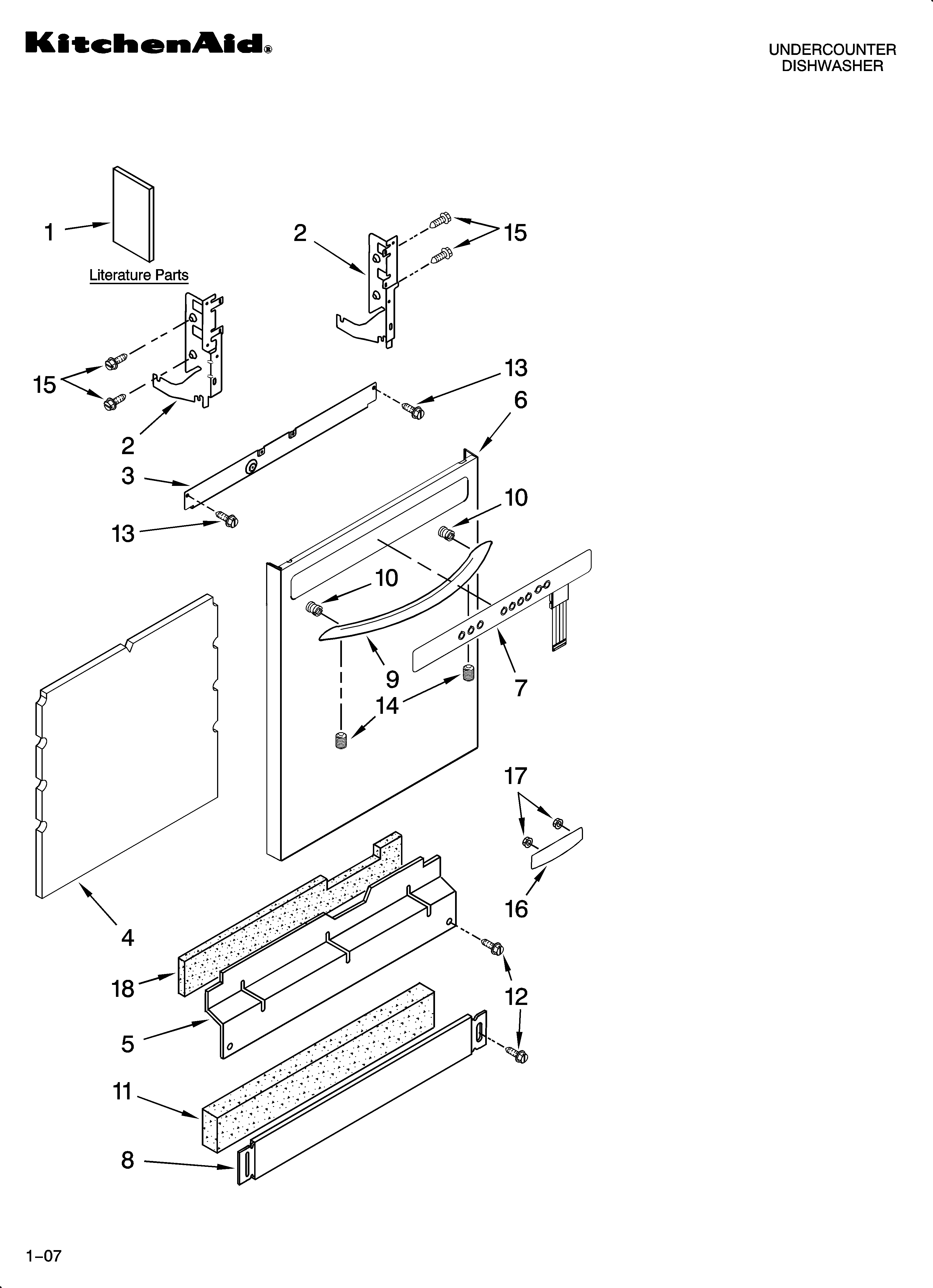 KitchenAid KUDJ02CRBS4 door and panel parts diagram