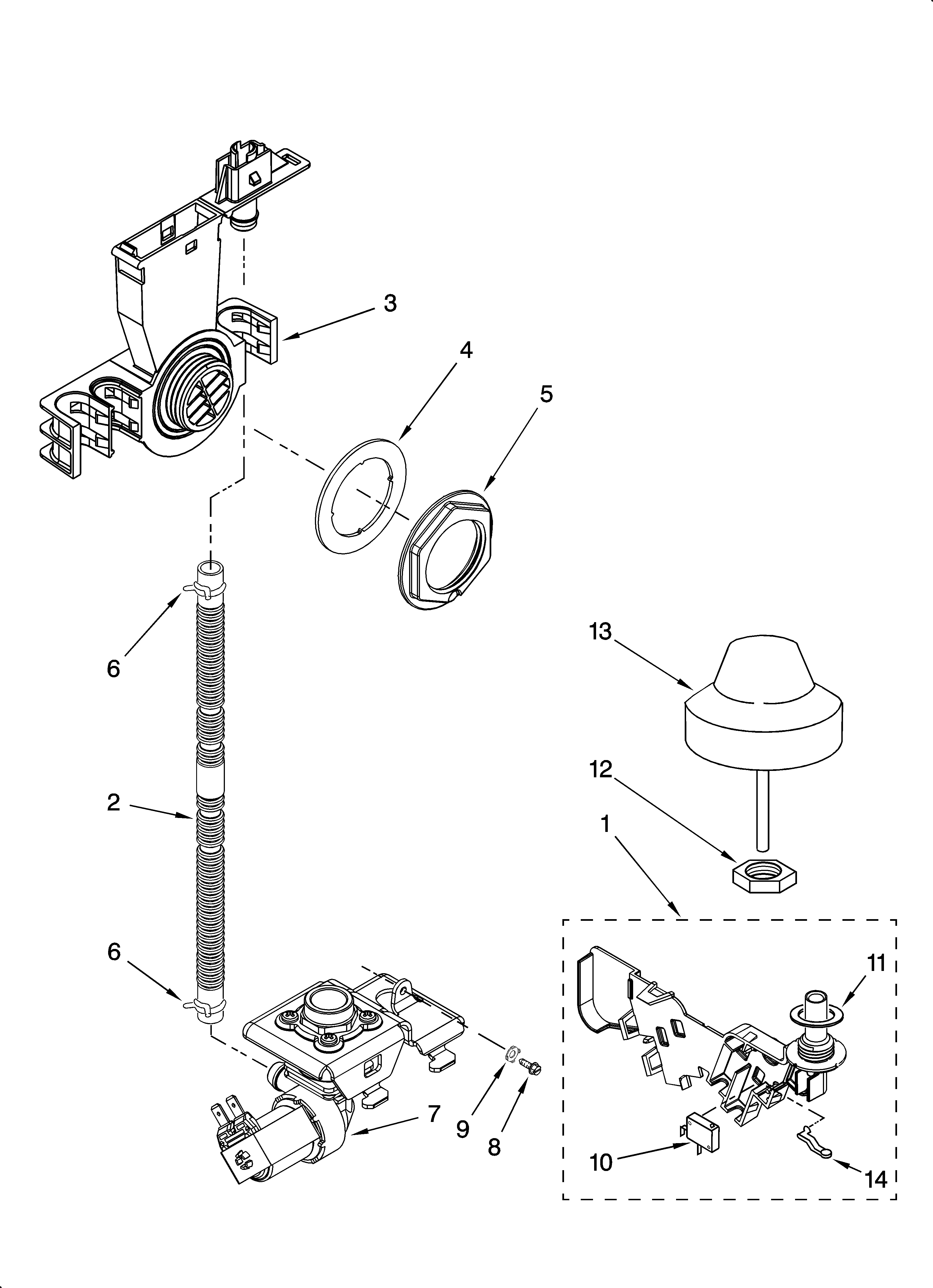 KitchenAid KUDJ02CRBS4 fill and overfill parts diagram