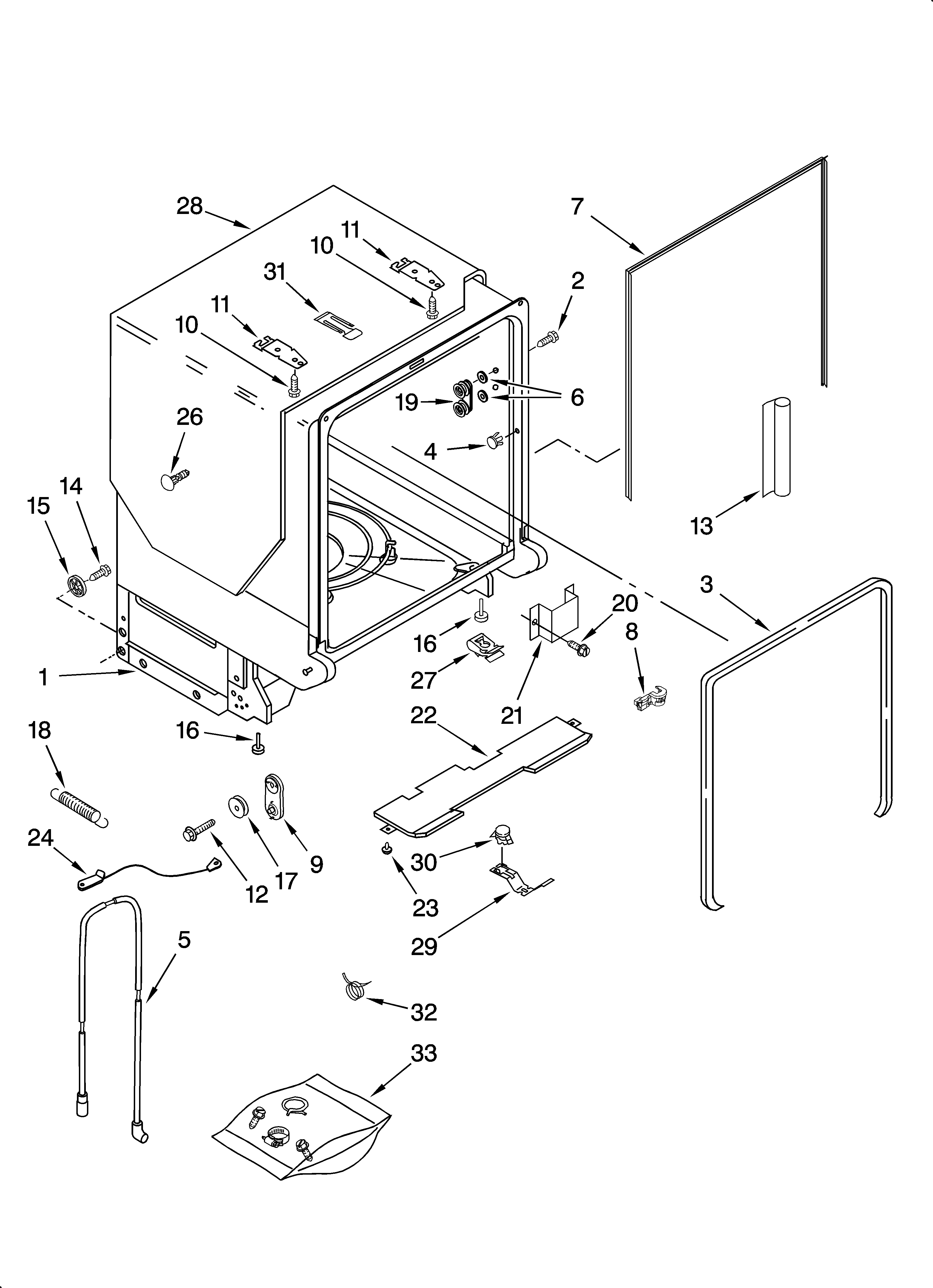 KitchenAid KUDJ02CRBS4 tub and frame parts diagram