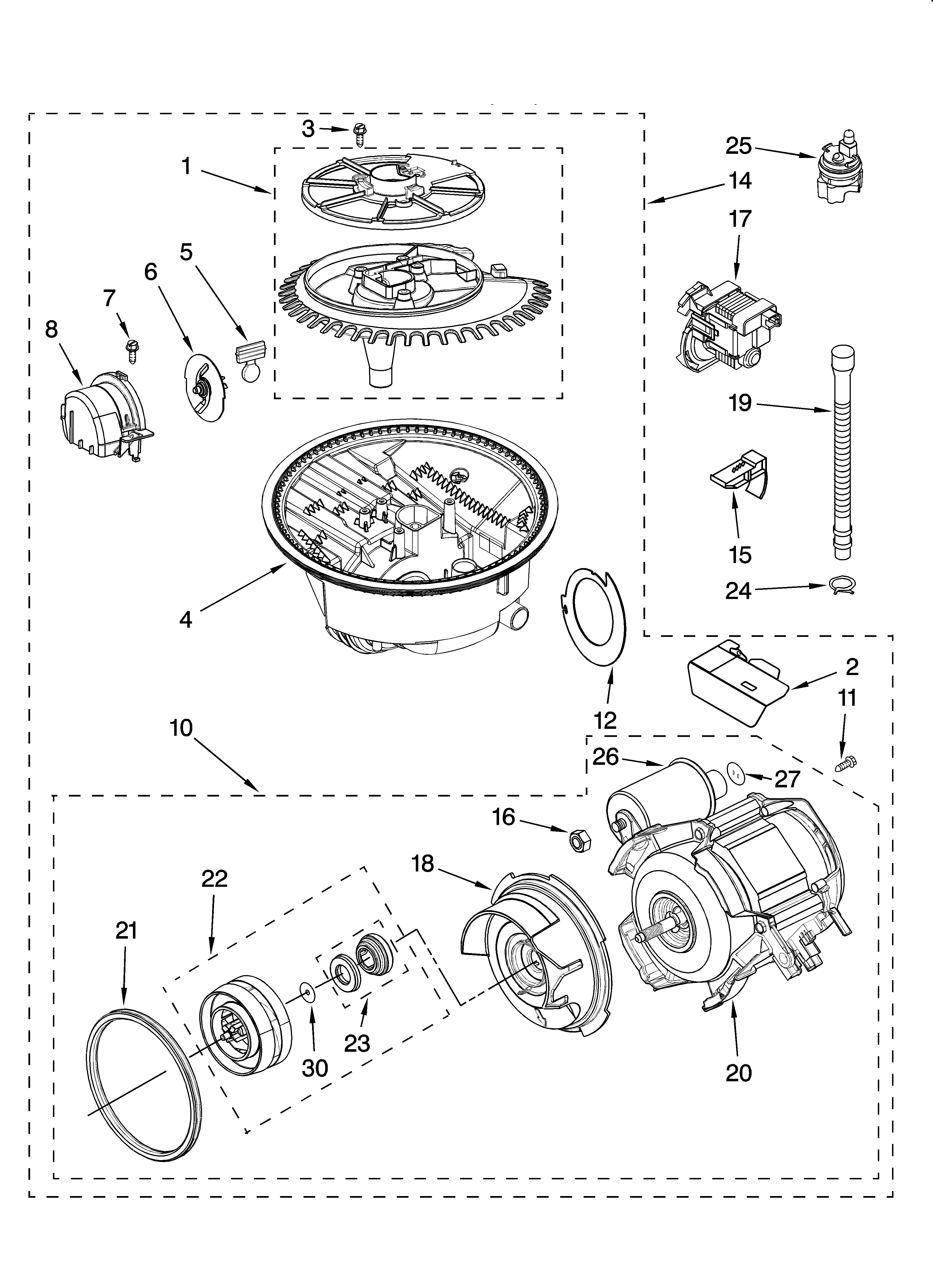 KitchenAid KUDJ02CRBS4 pump and motor parts diagram