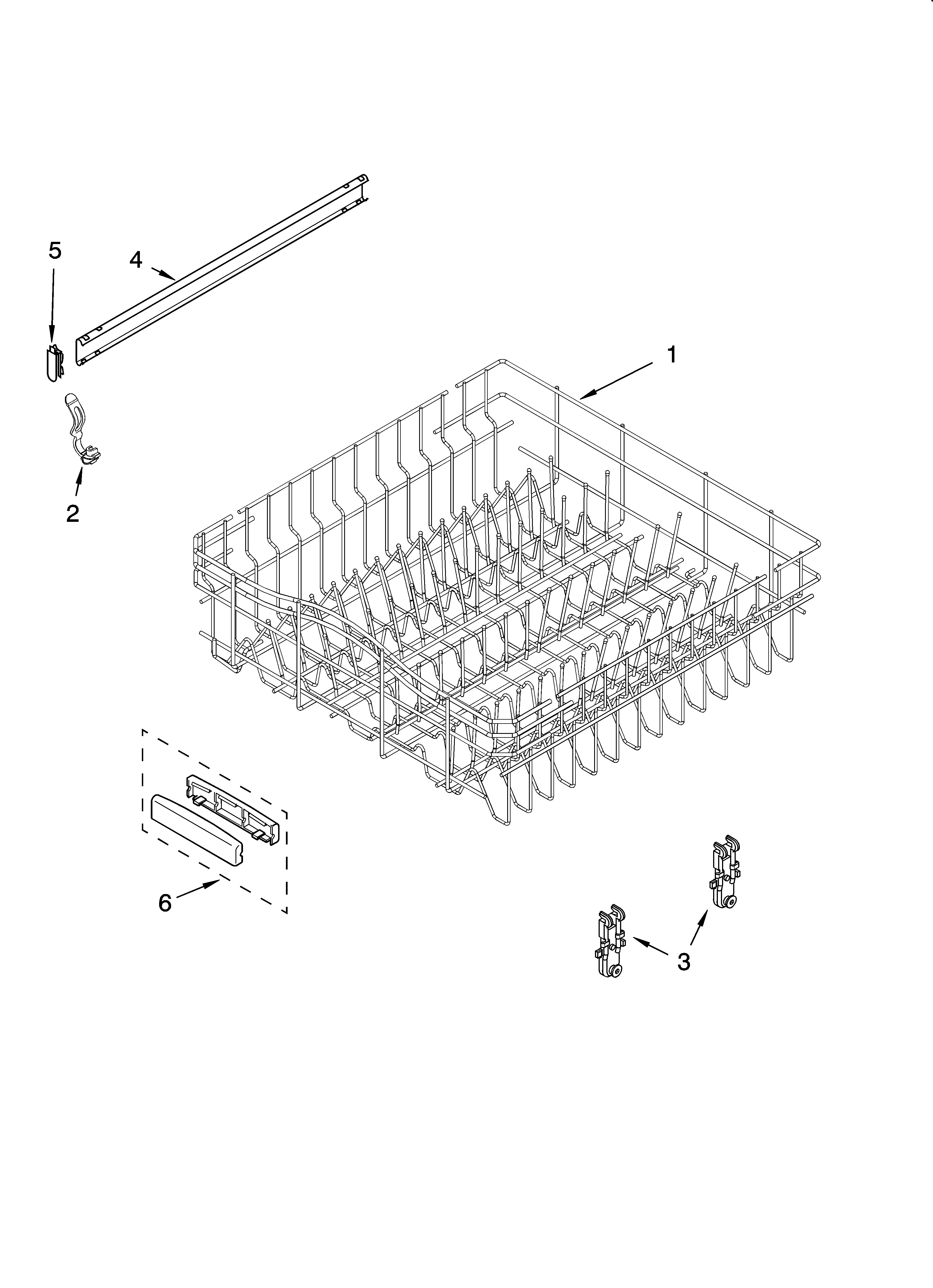 KitchenAid KUDJ02CRBS4 upper rack and track parts diagram