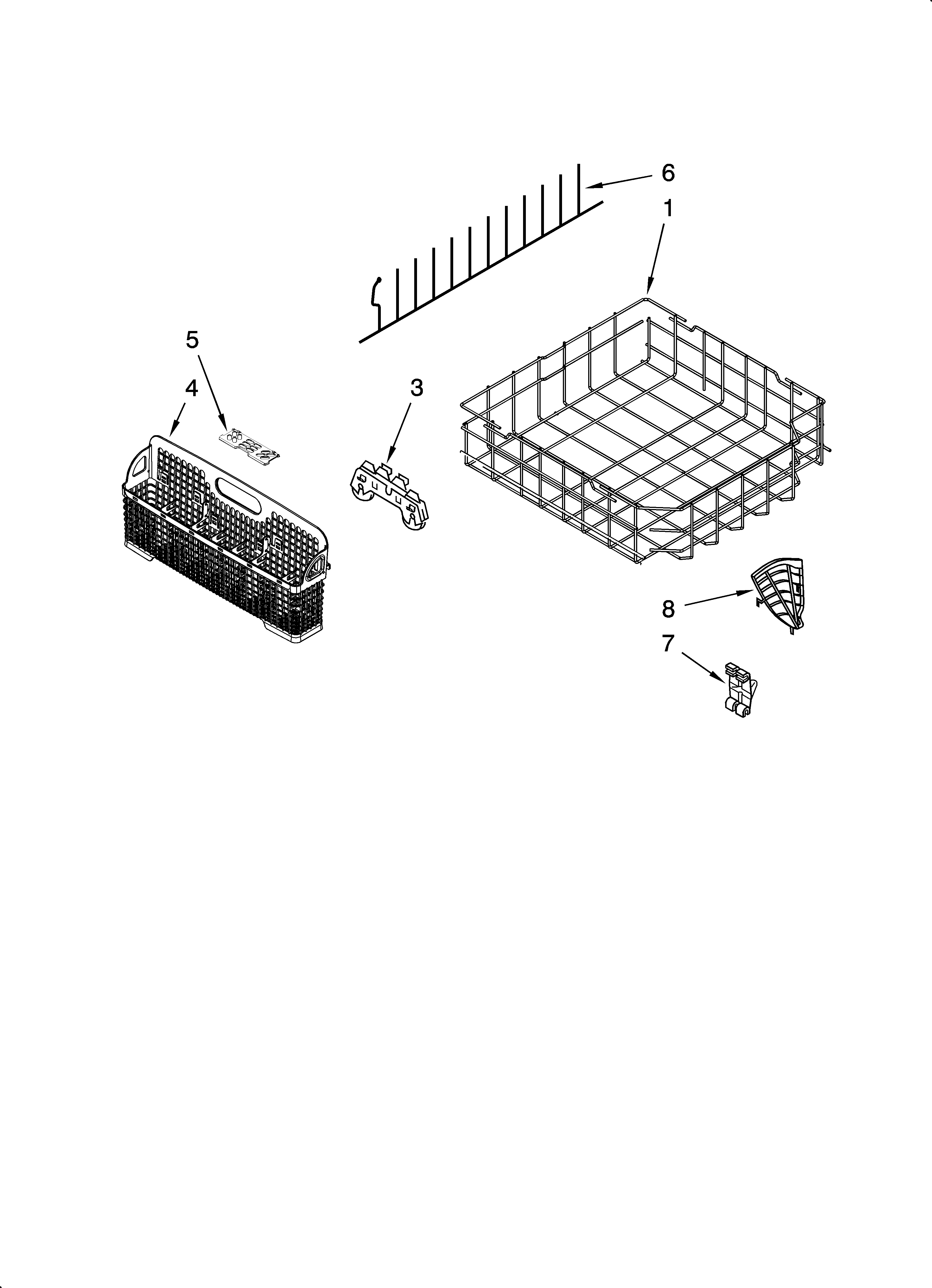 KitchenAid KUDJ02CRBS4 lower rack parts, optional parts (not included) diagram