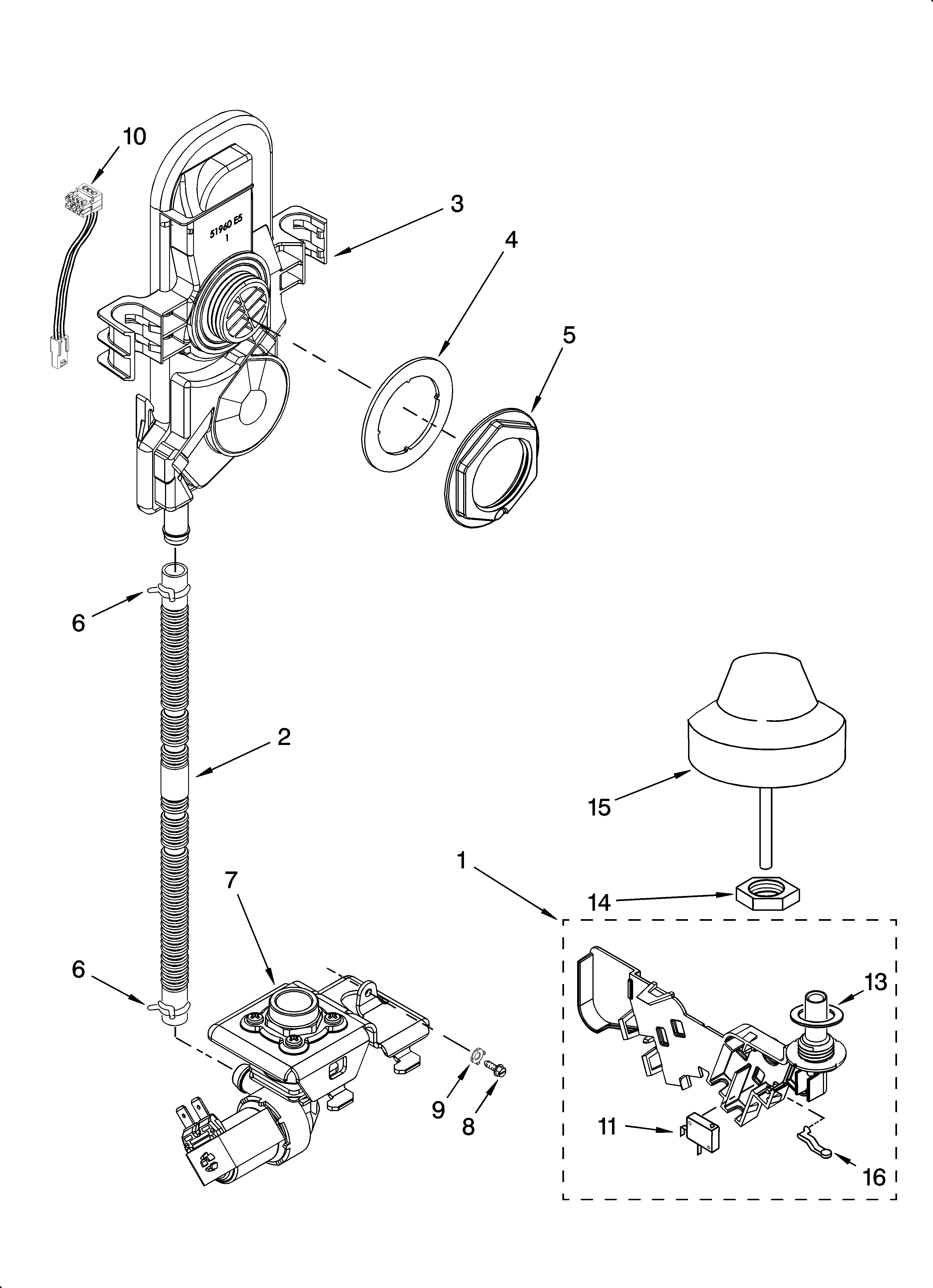 KitchenAid KUDS02SRBL3 fill and overfill parts diagram