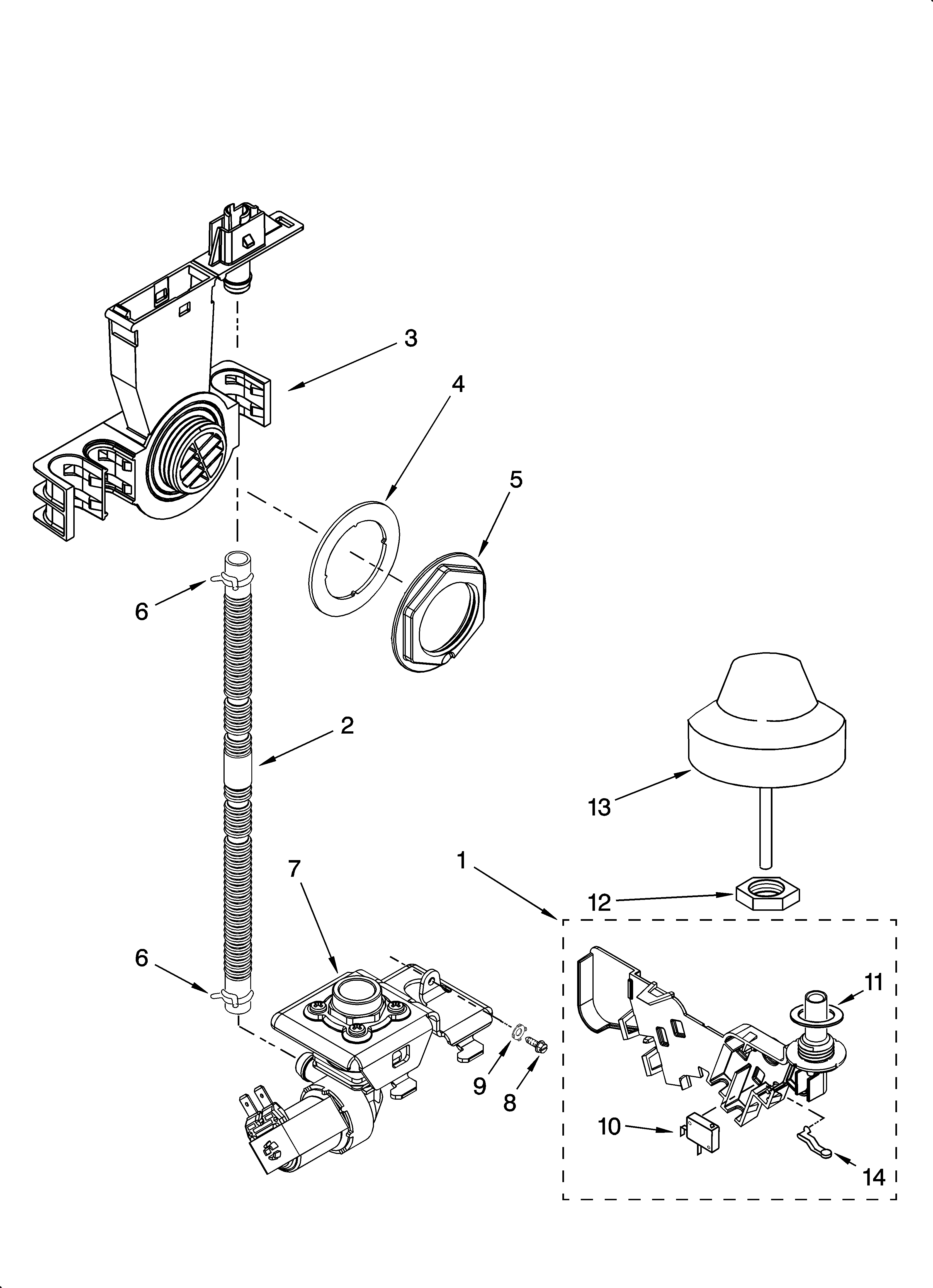 KitchenAid KUDS02SRWH4 fill and overfill parts diagram