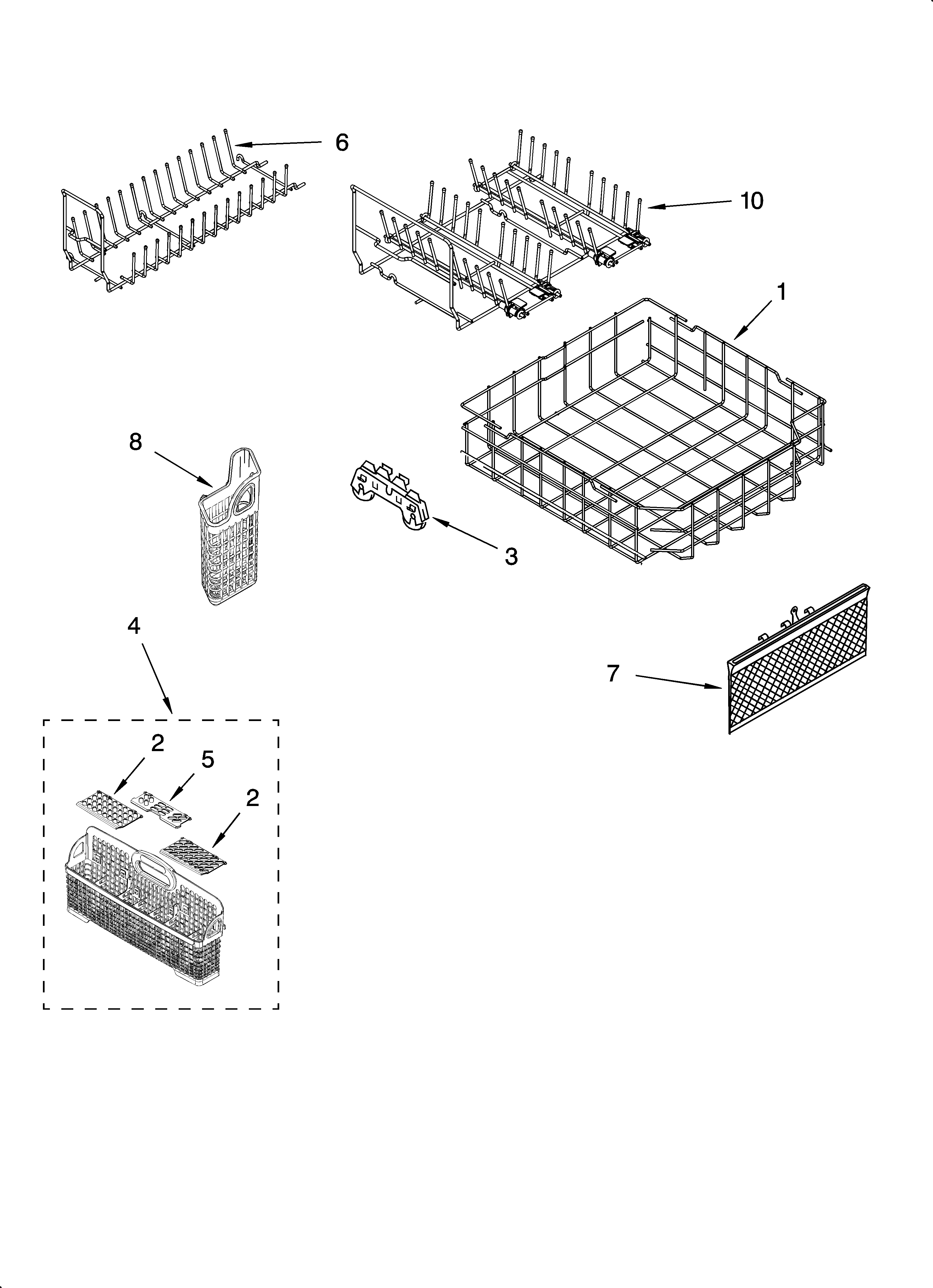 KitchenAid KUDS02SRWH4 lower rack parts, optional parts (not included) diagram