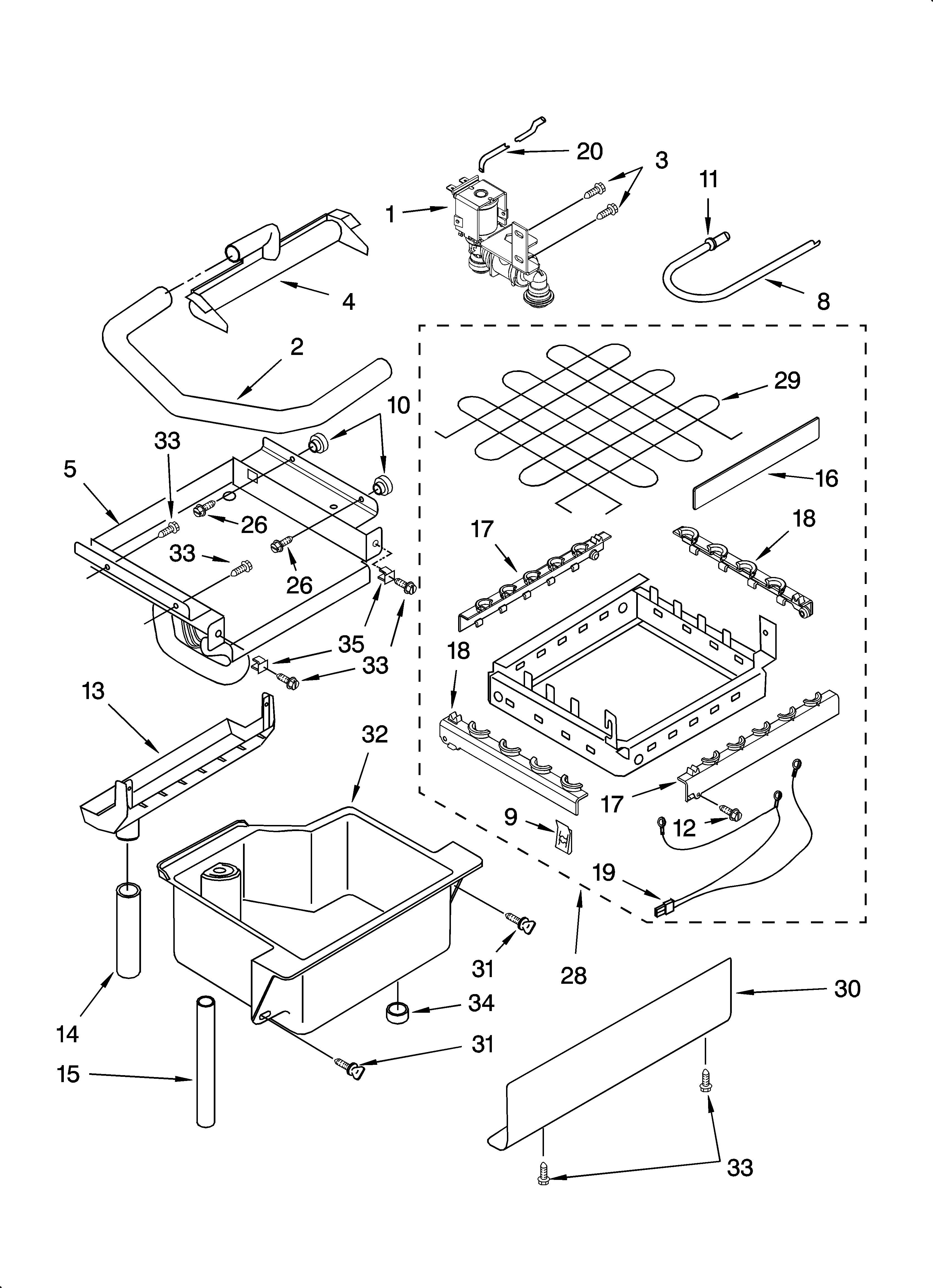 KitchenAid KUIC15NLSS0 evaporator, ice cutter grid and water parts diagram