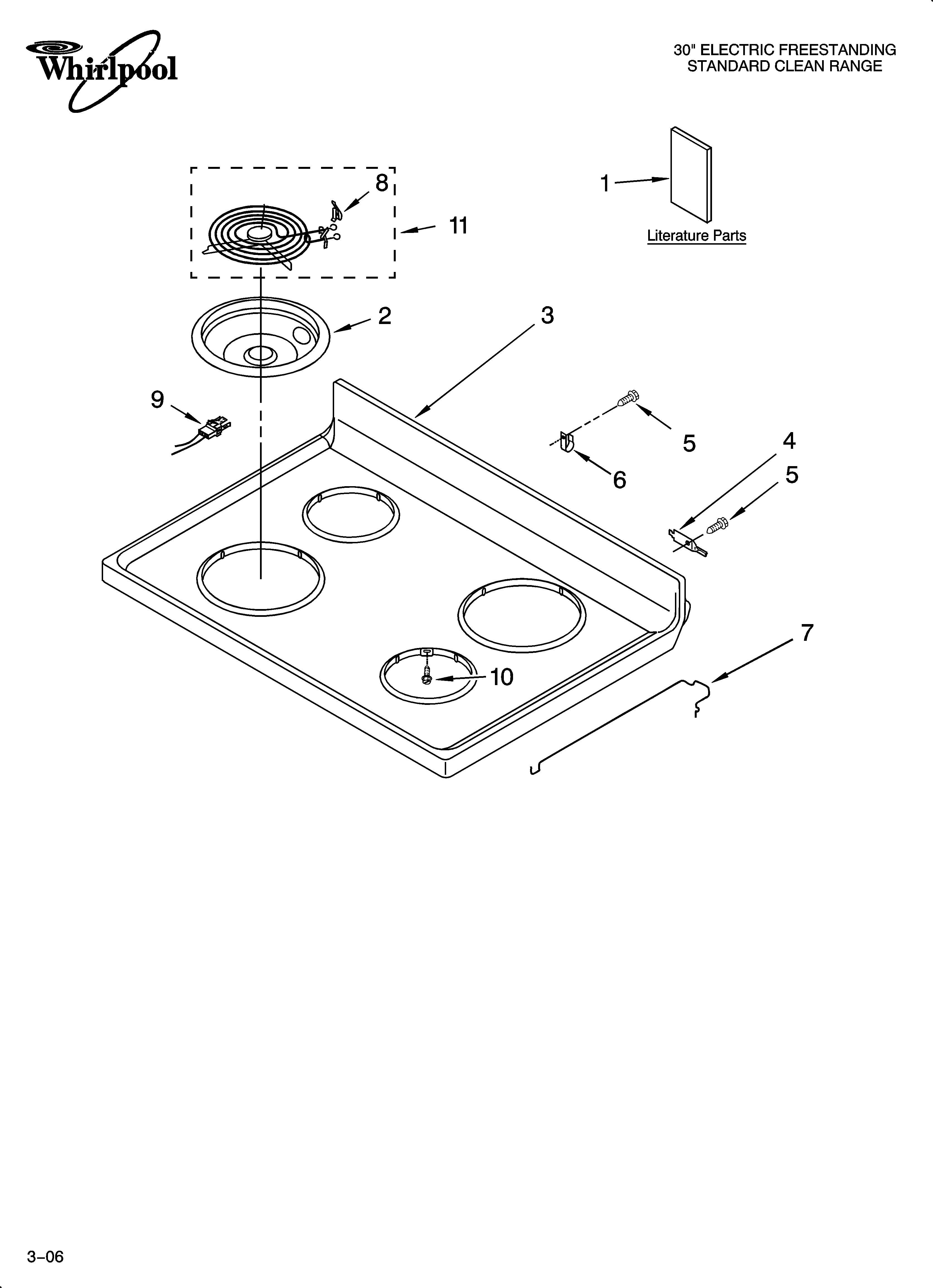Whirlpool WERE3000PB5 cooktop parts diagram