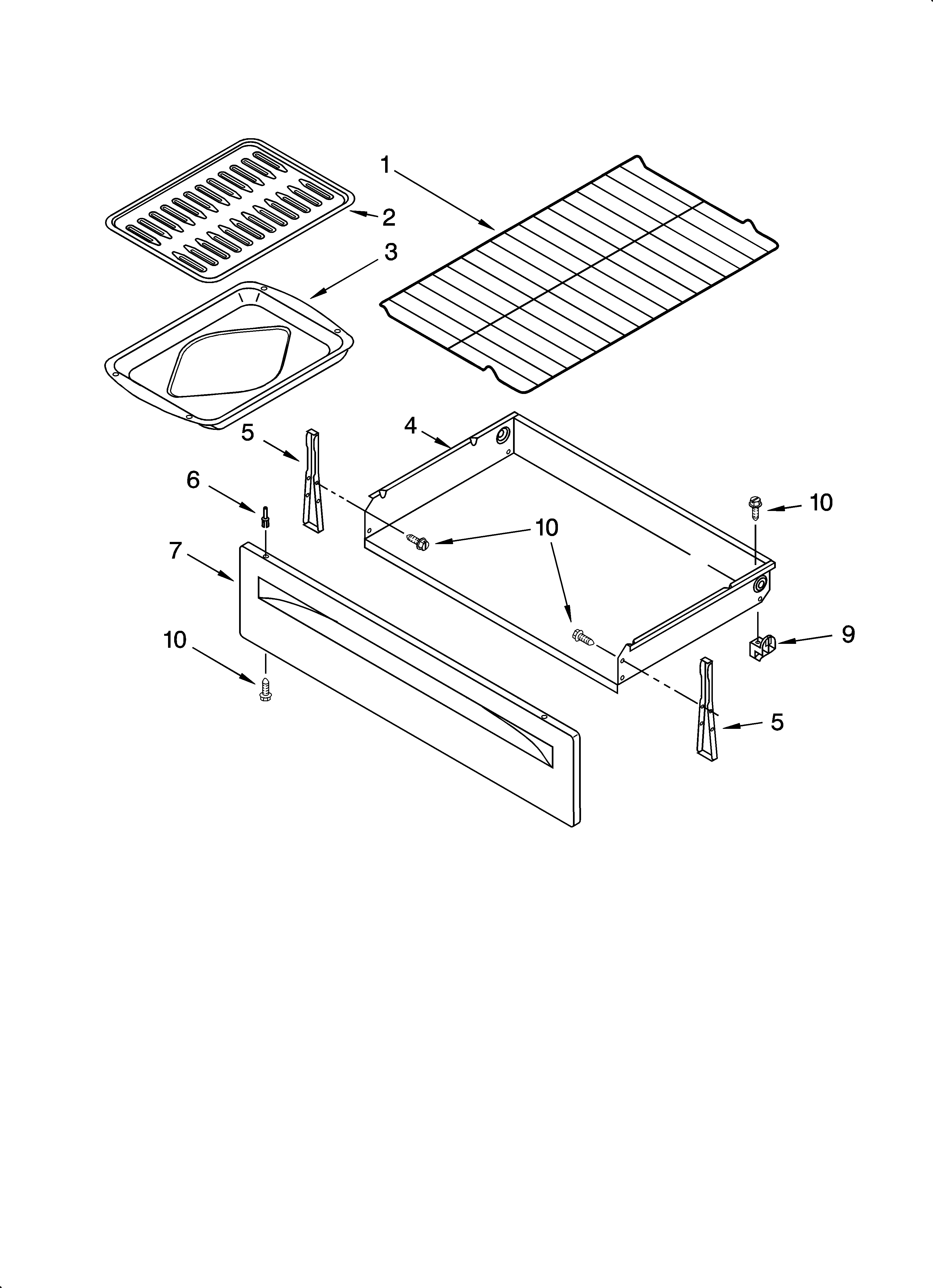 Whirlpool WERE3100PQ2 drawer & broiler parts diagram