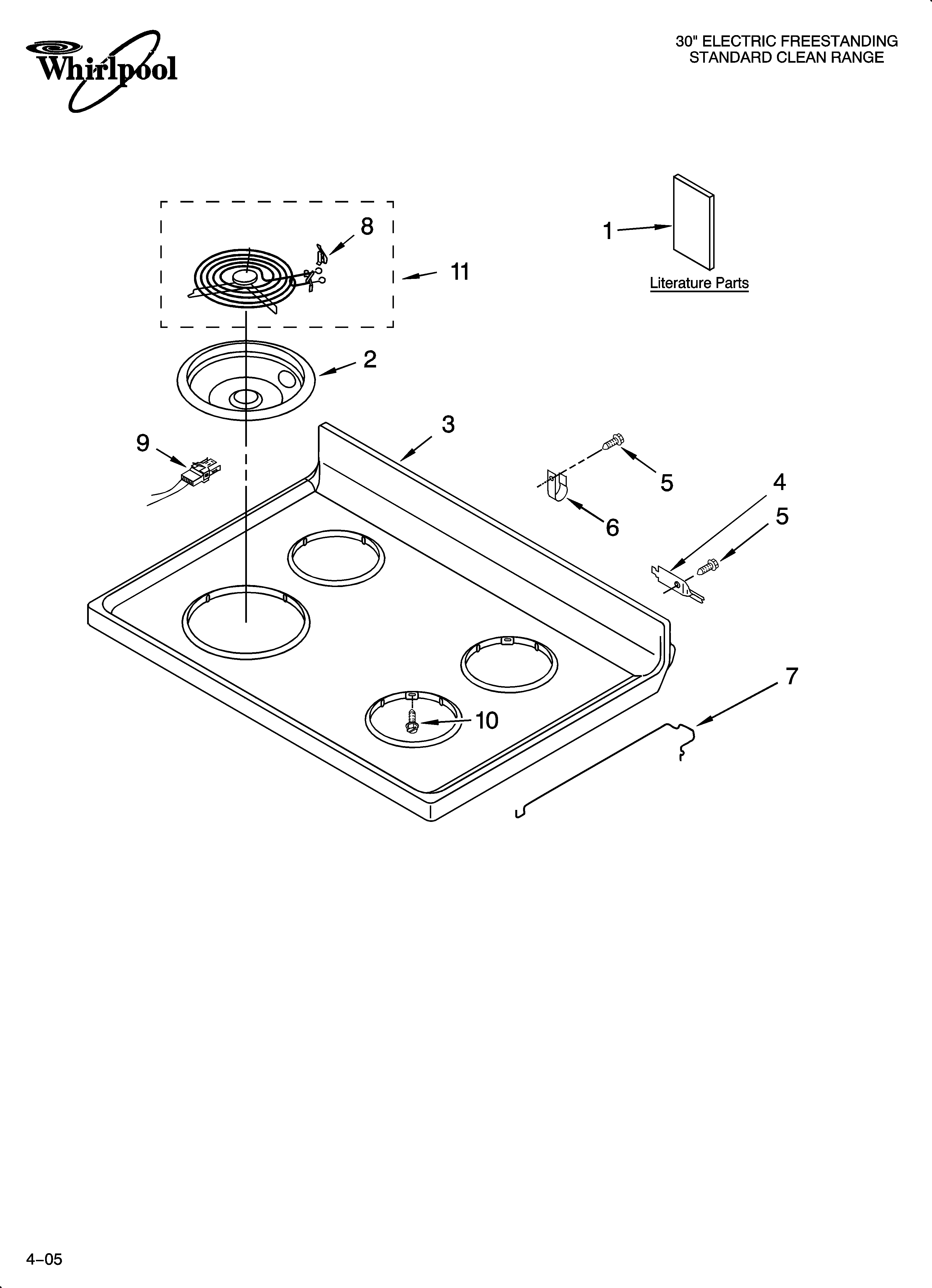 Whirlpool WERE3110PQ1 cooktop parts diagram