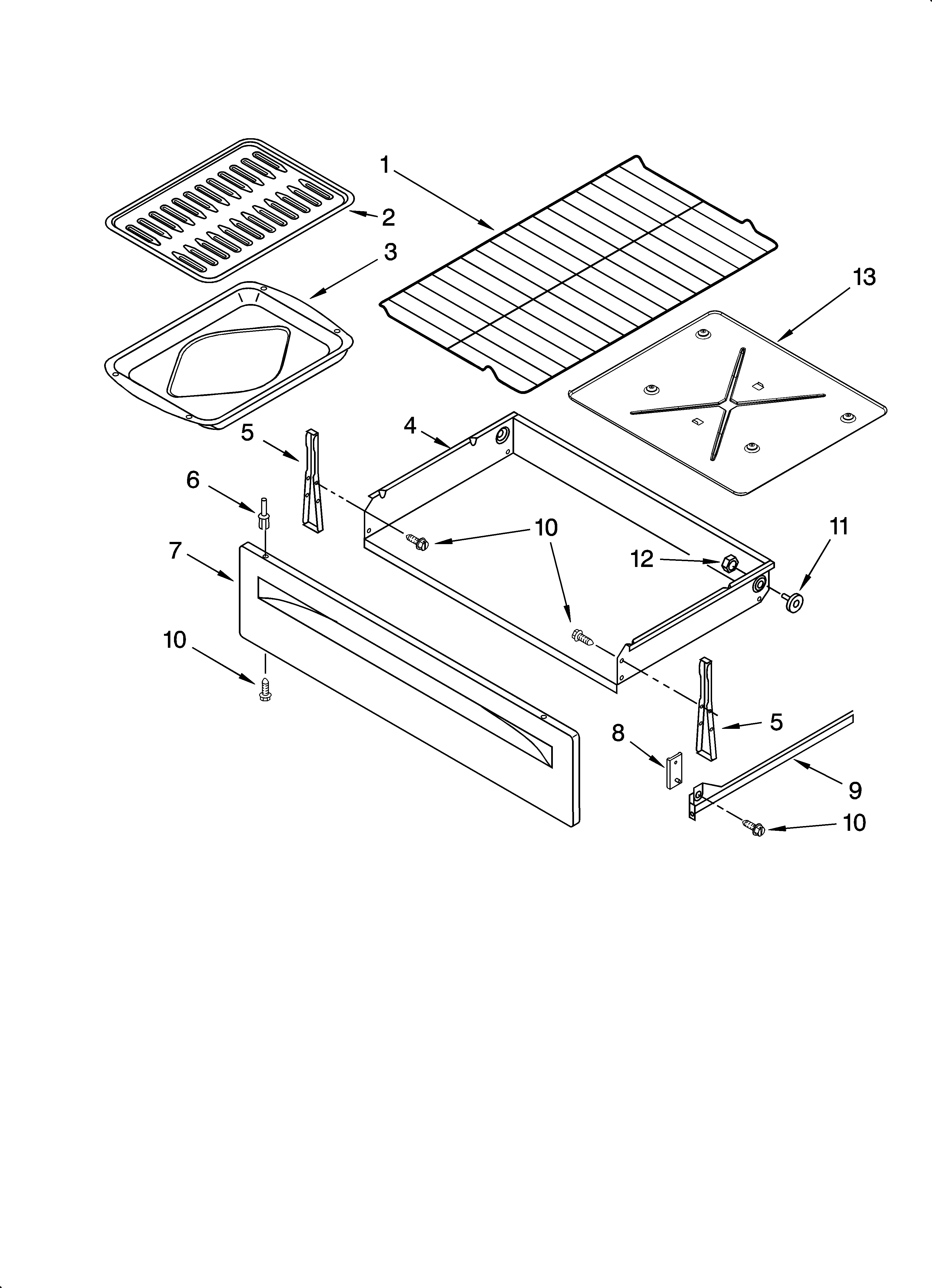 Whirlpool WERE3110PQ1 drawer & broiler parts diagram