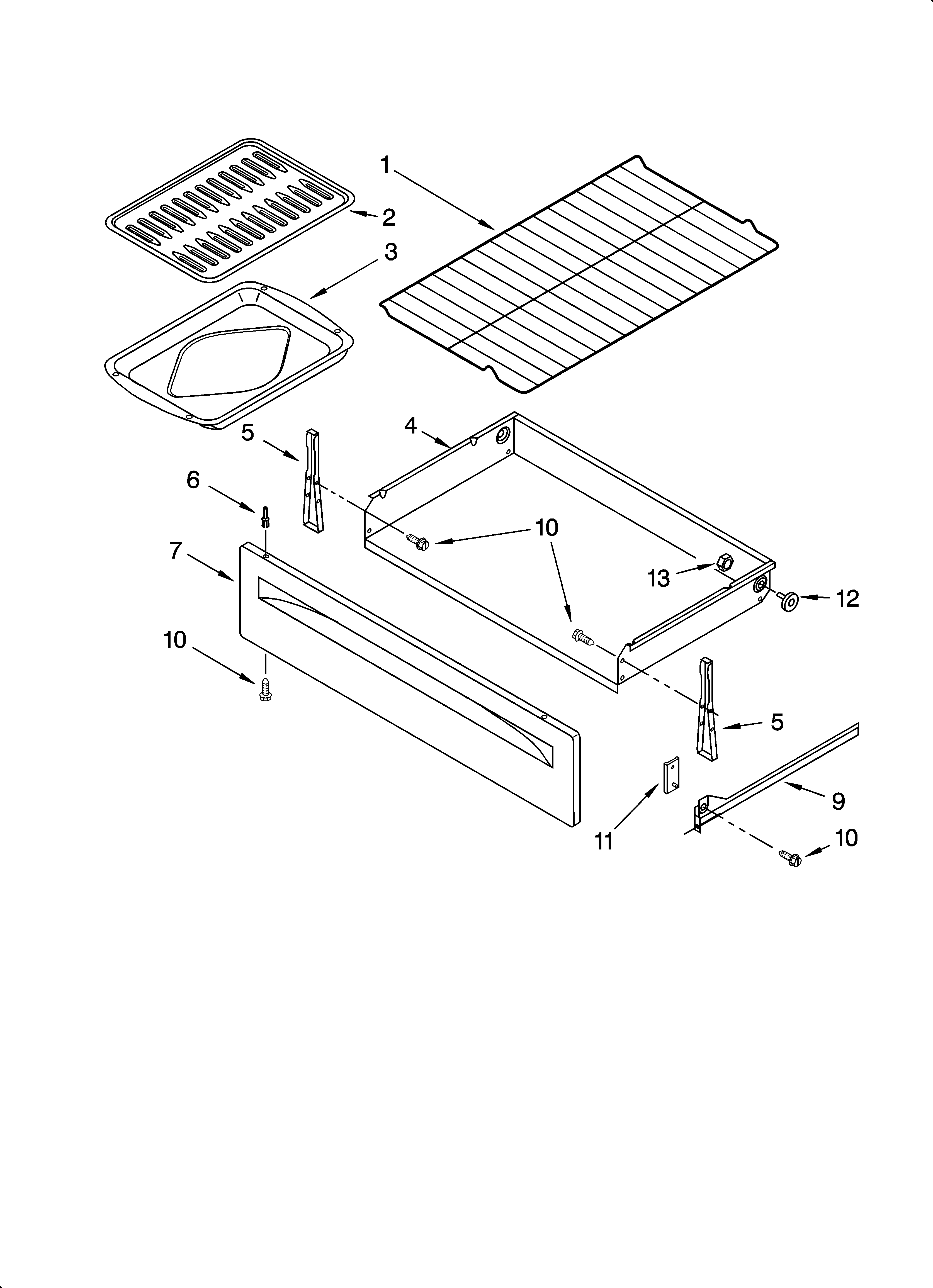 Whirlpool WERE4100PQ2 drawer & broiler parts diagram