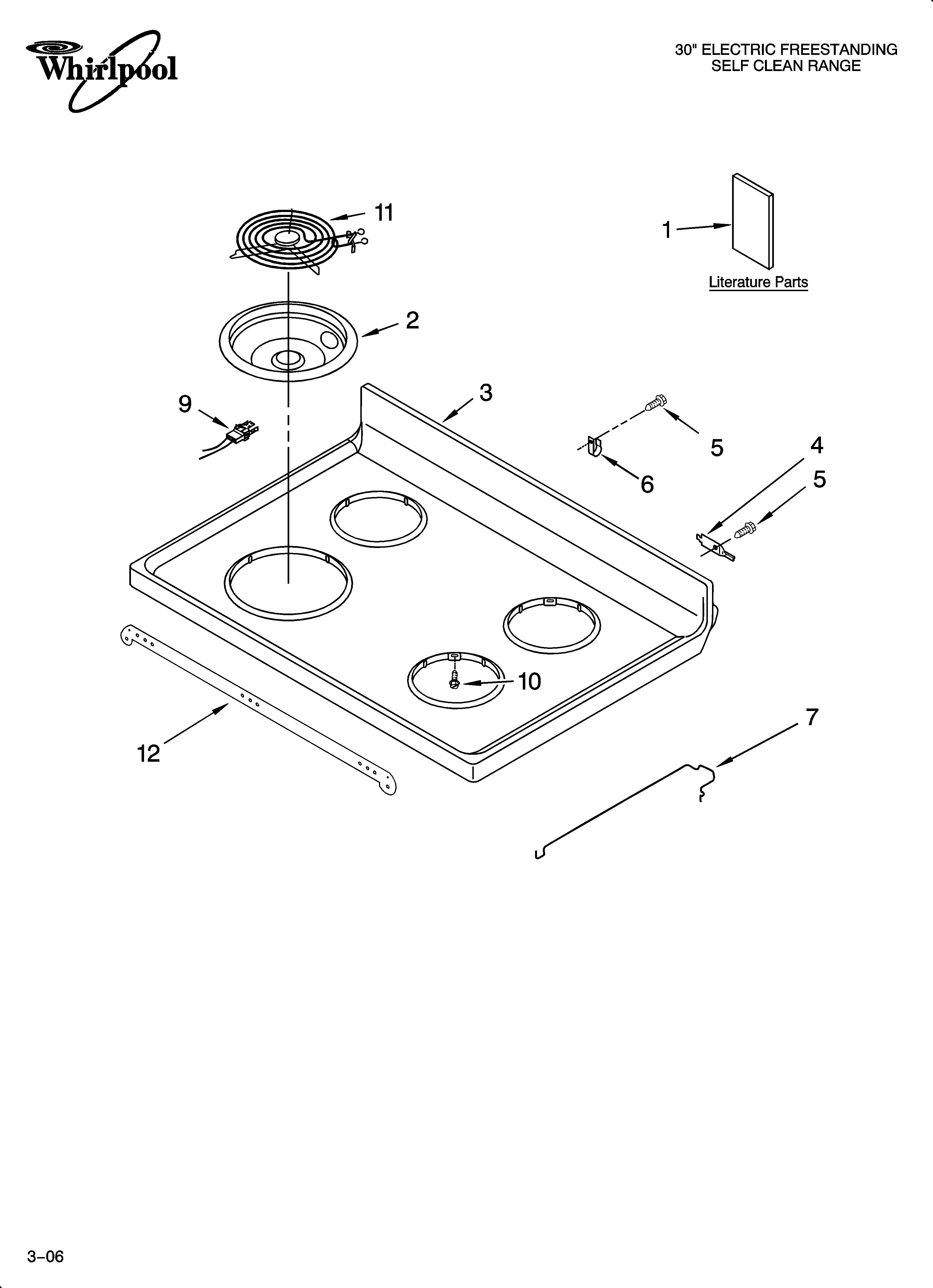 Whirlpool WERP3000PB4 cooktop parts diagram