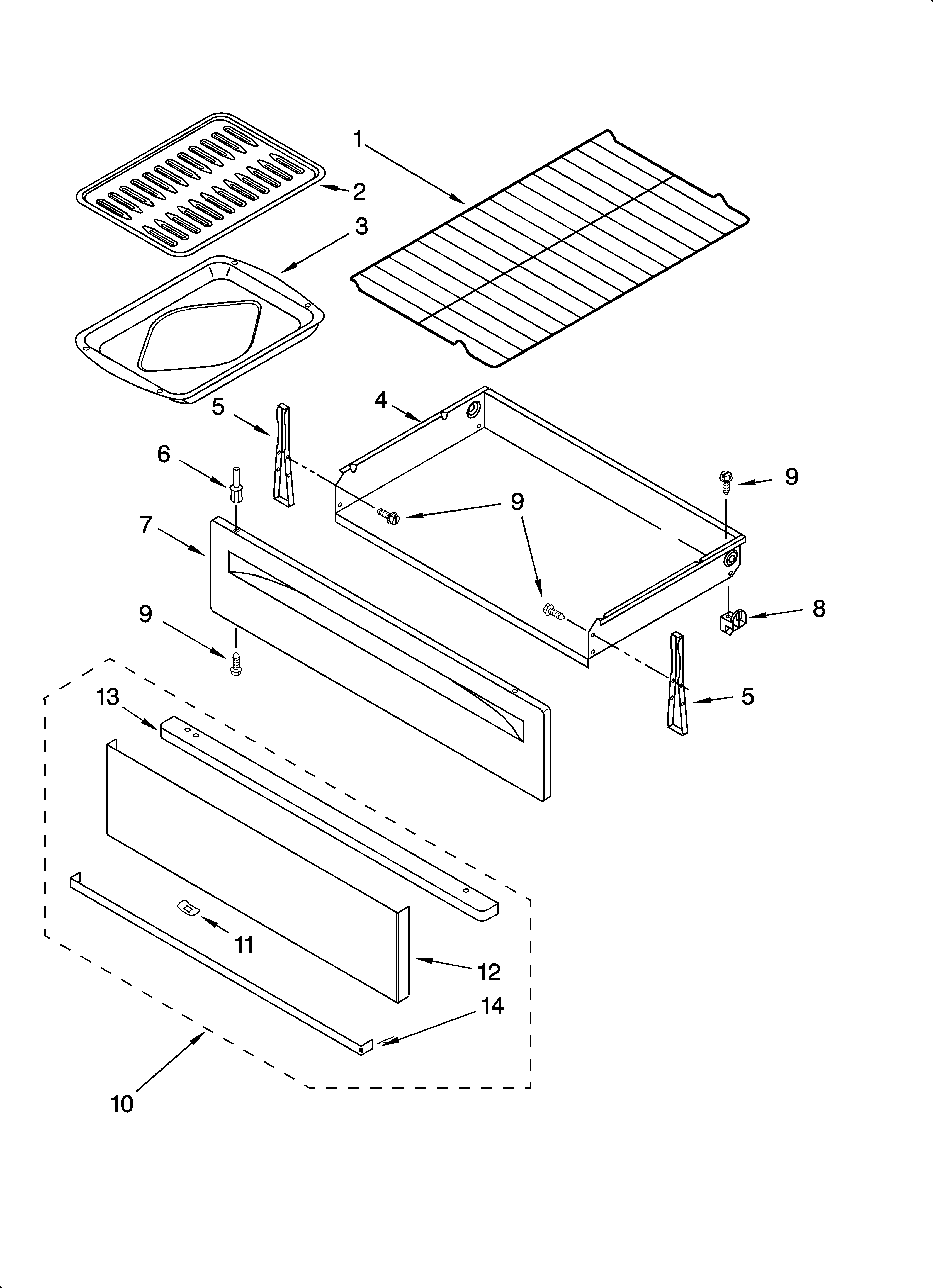 Whirlpool WERP3100PS2 drawer & broiler parts diagram