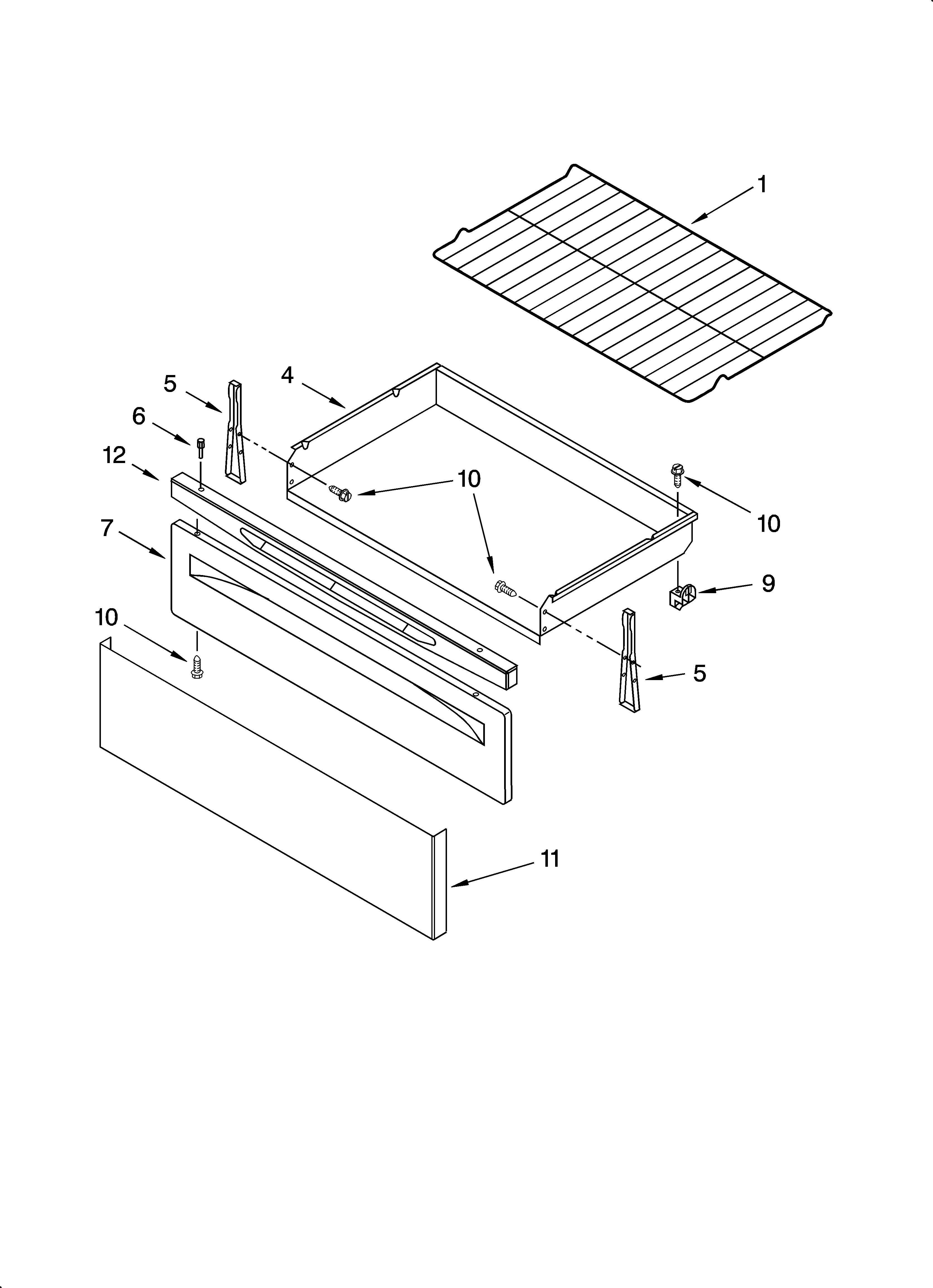 Whirlpool WERP3101SQ0 drawer & broiler parts diagram