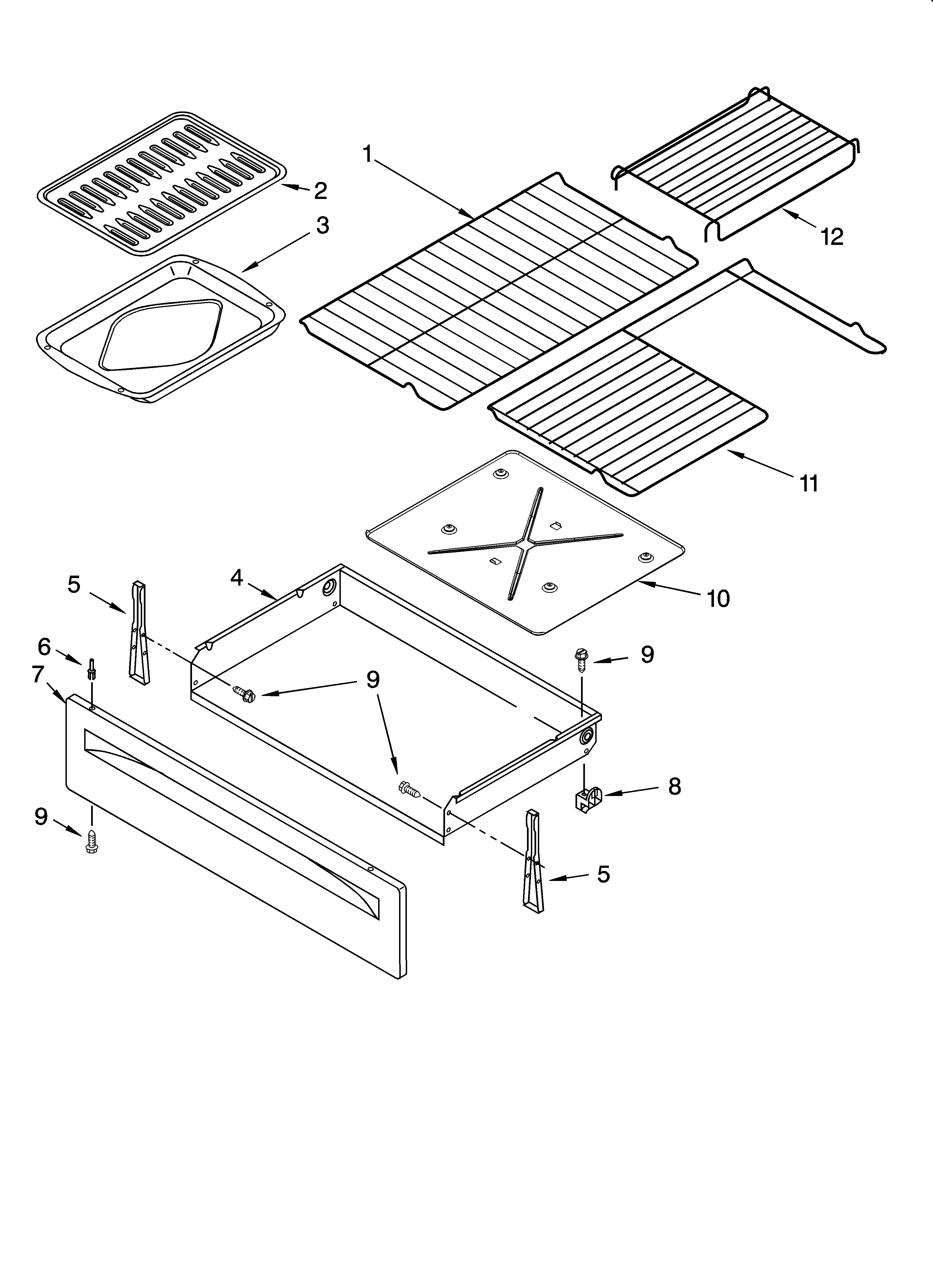 Whirlpool WERP3120PB1 drawer & broiler parts diagram