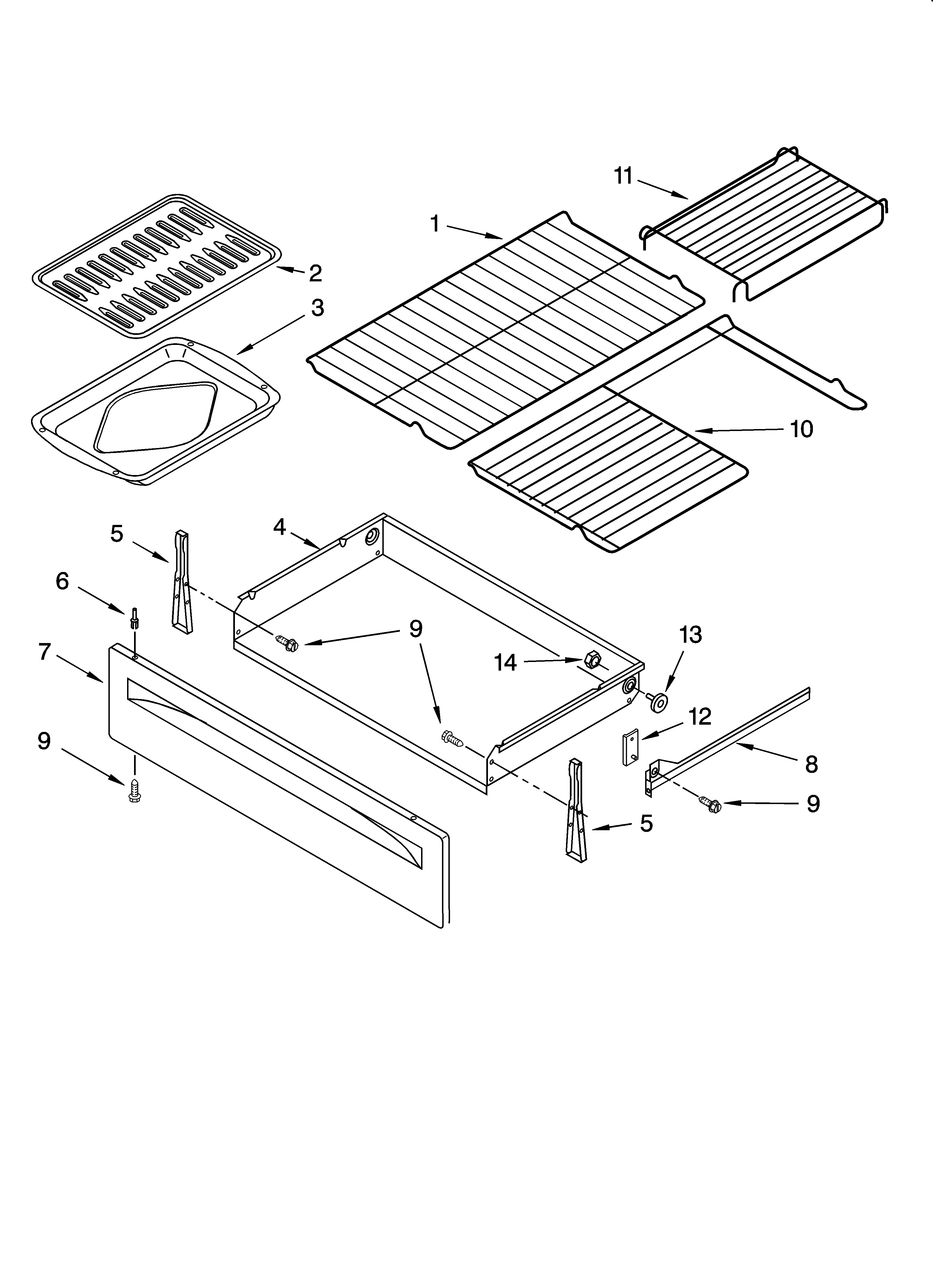 Whirlpool WERP4210PQ2 drawer & broiler parts diagram