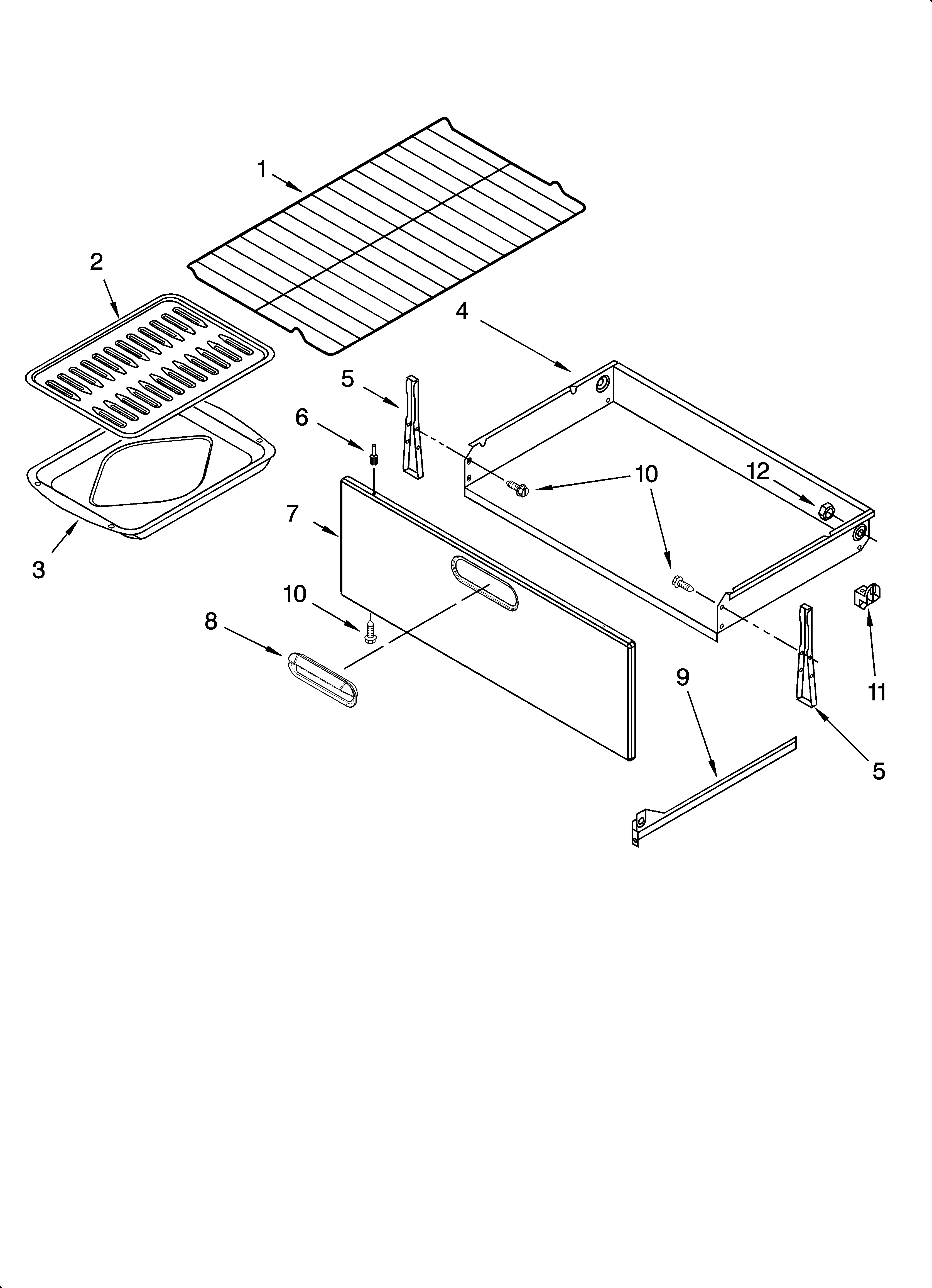 KitchenAid YKERI201PW1 drawer & broiler parts, optional parts diagram